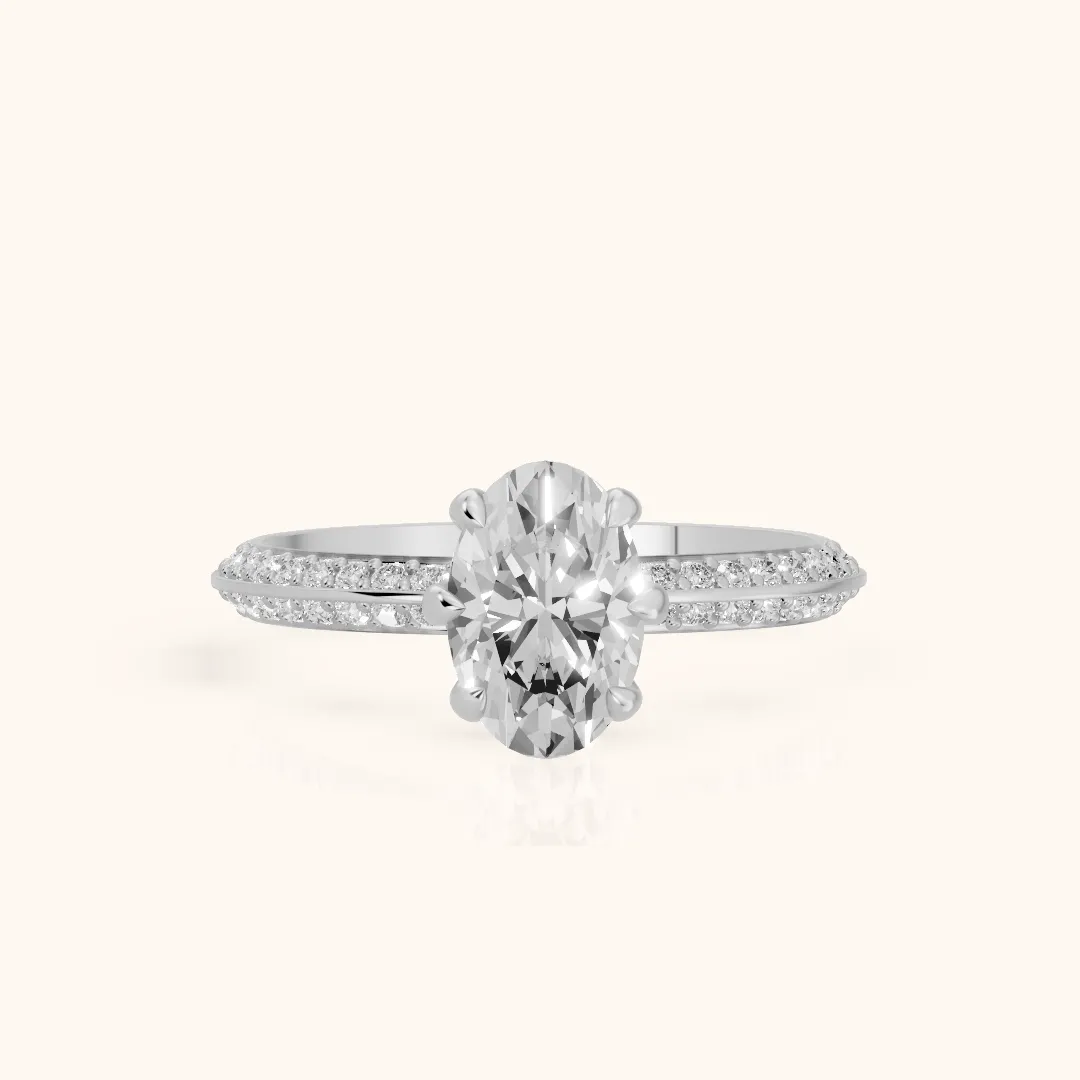 Meredith Knife Edge Pavé Oval Diamond Engagement Ring in Silver — view 2