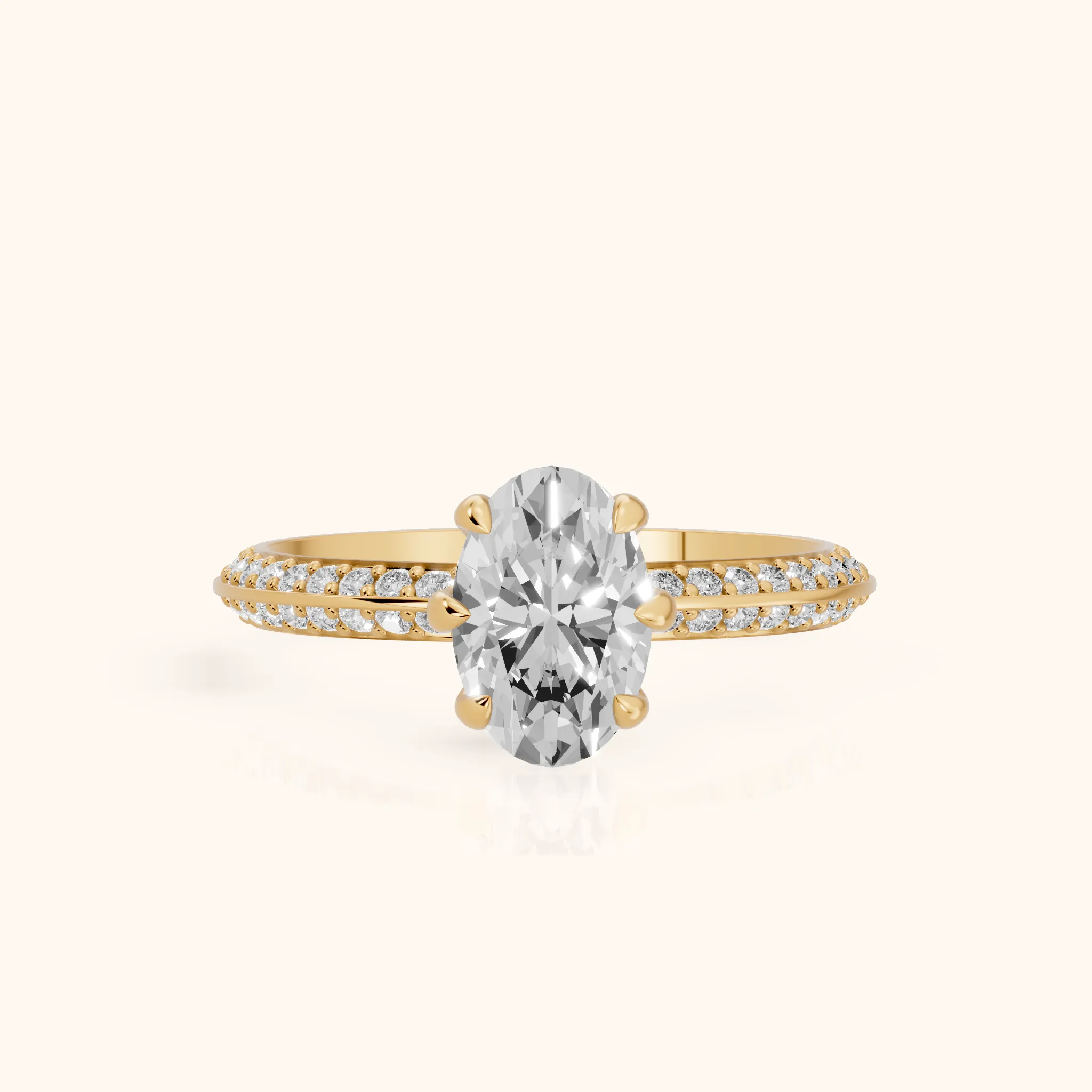 Meredith Knife Edge Pavé Oval Diamond Engagement Ring in Yellow Gold — view 1