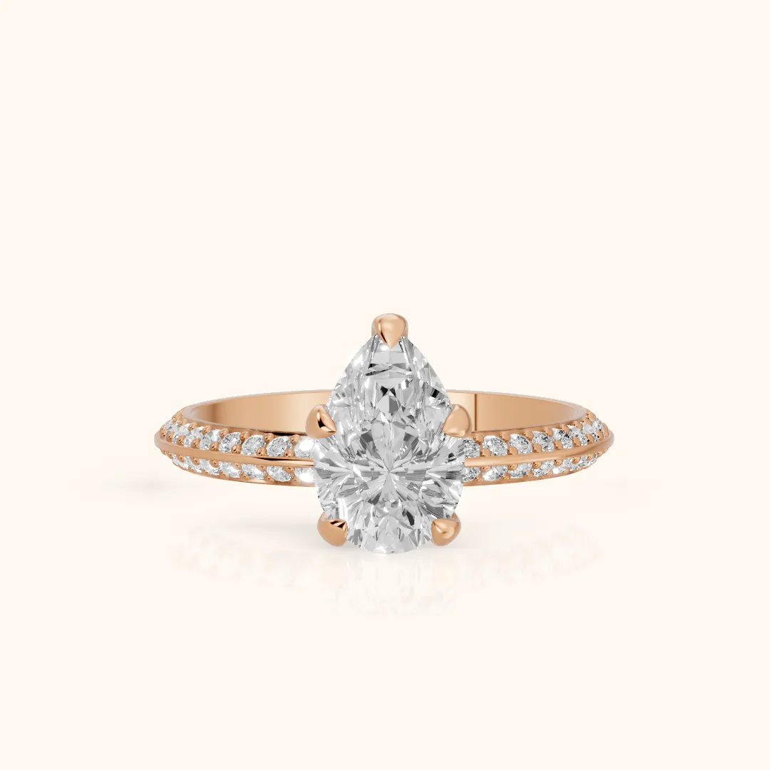 Meredith Knife Edge Pavé Pear Diamond Engagement Ring in Rose Gold — view 2