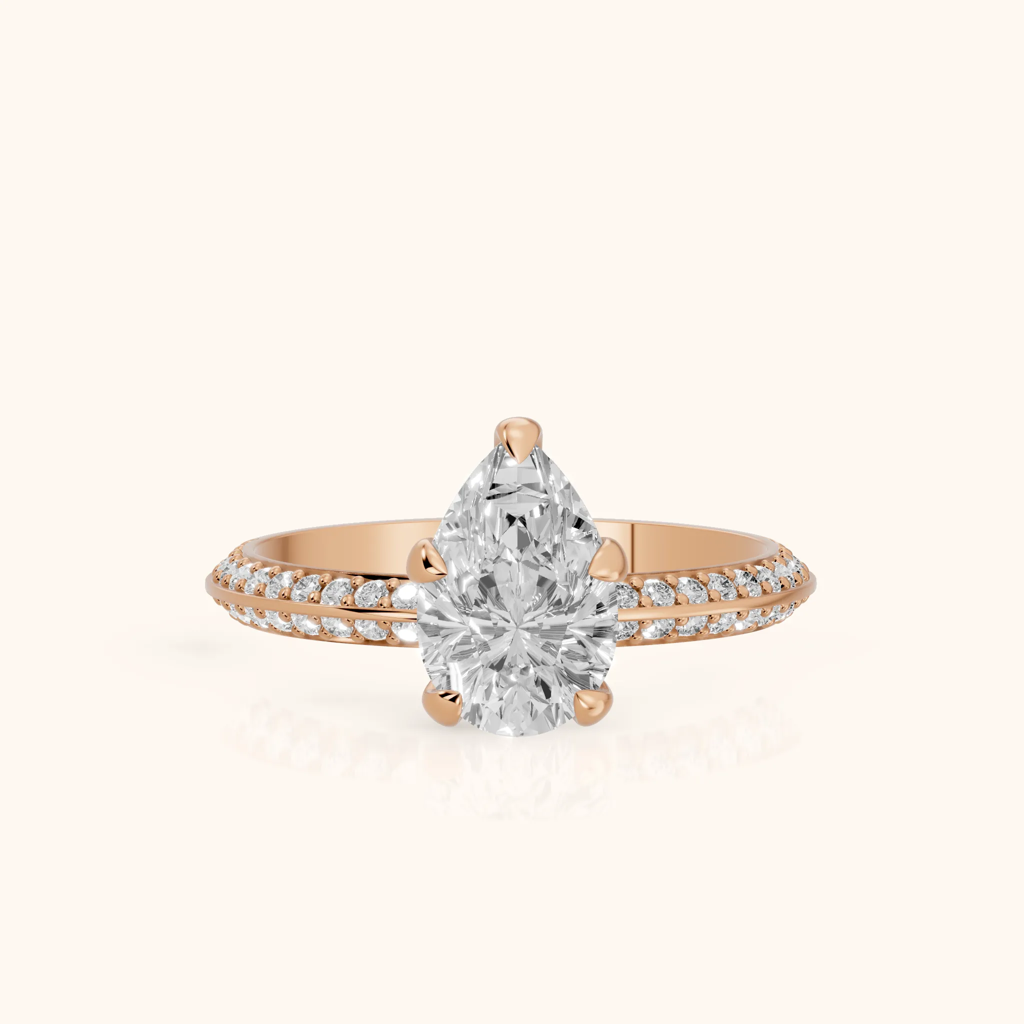 Meredith Knife Edge Pavé Pear Diamond Engagement Ring in Rose Gold — view 1