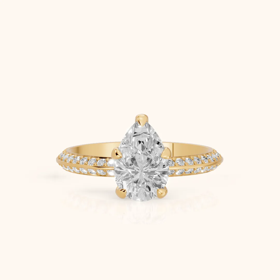 Meredith Knife Edge Pavé Pear Diamond Engagement Ring in Yellow Gold — view 2