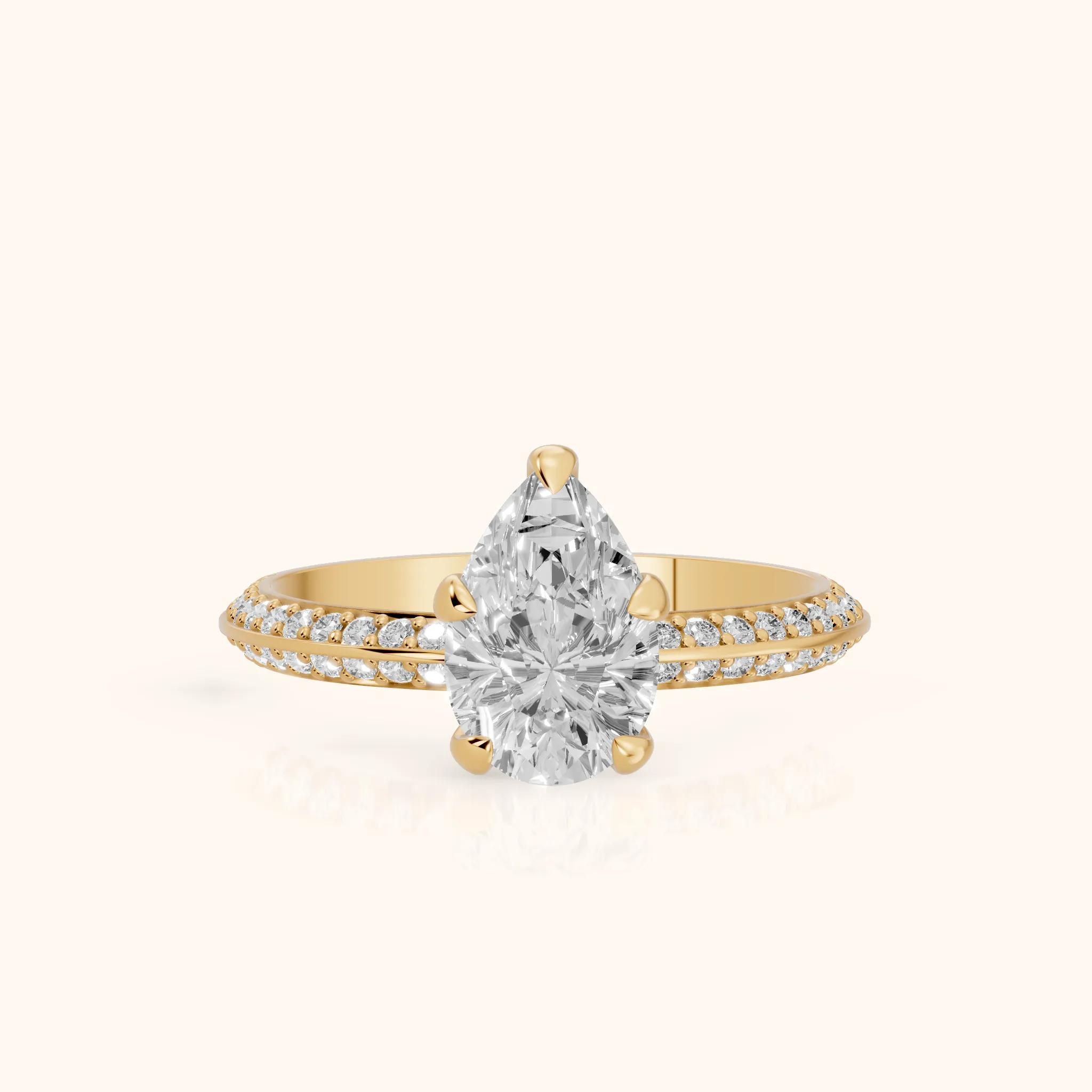 Meredith Knife Edge Pavé Pear Diamond Engagement Ring in Yellow Gold — view 1