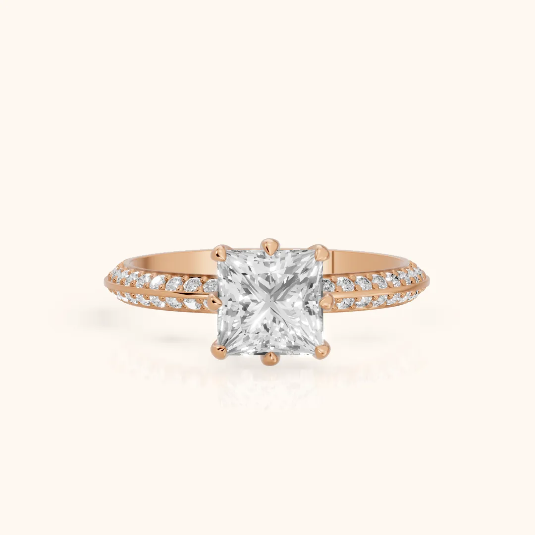 Meredith Knife Edge Pavé Princess Diamond Engagement Ring in Rose Gold — view 2