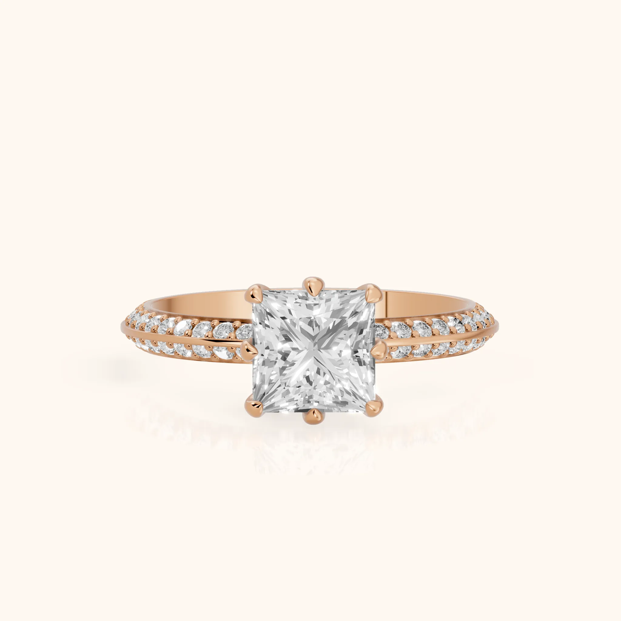 Meredith Knife Edge Pavé Princess Diamond Engagement Ring in Rose Gold — view 1