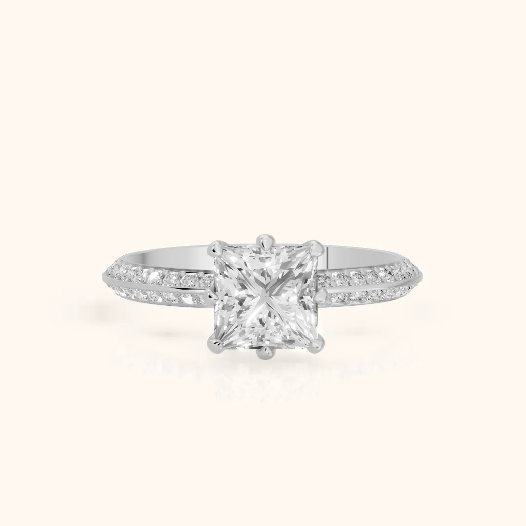 Meredith Knife Edge Pavé Princess Diamond Engagement Ring in Silver — view 2