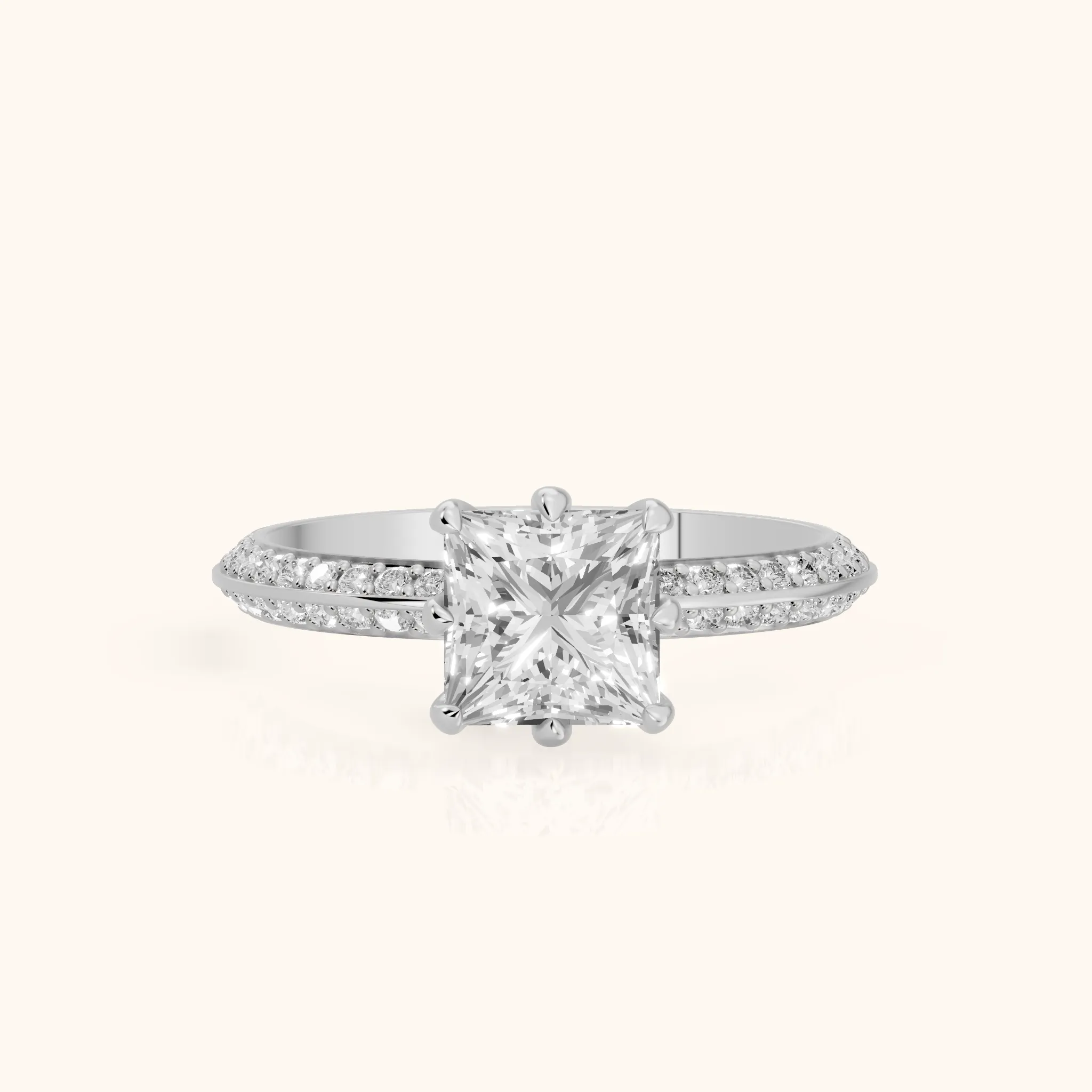 Meredith Knife Edge Pavé Princess Diamond Engagement Ring in Silver — view 1