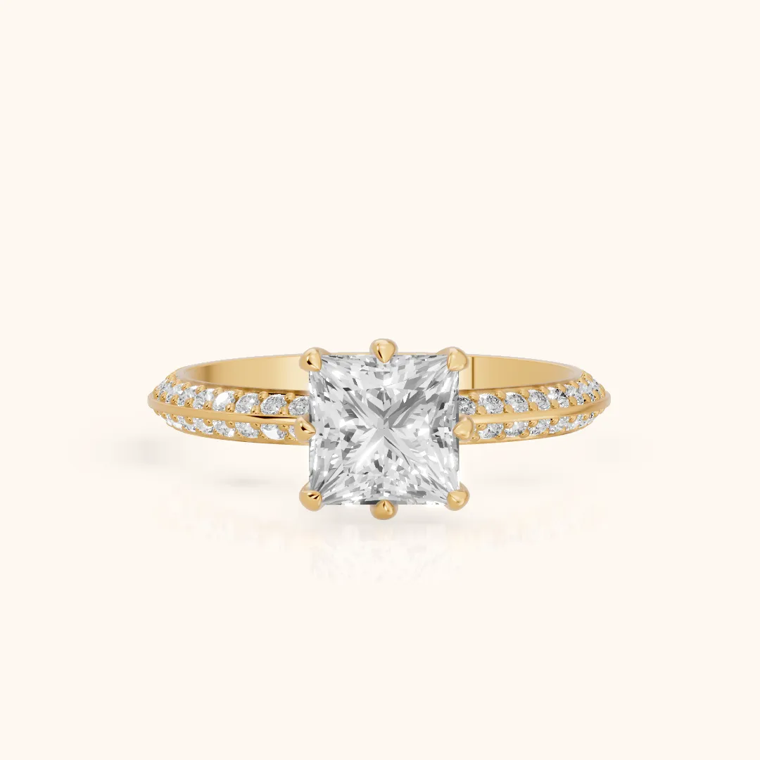 Meredith Knife Edge Pavé Princess Diamond Engagement Ring in Yellow Gold — view 2