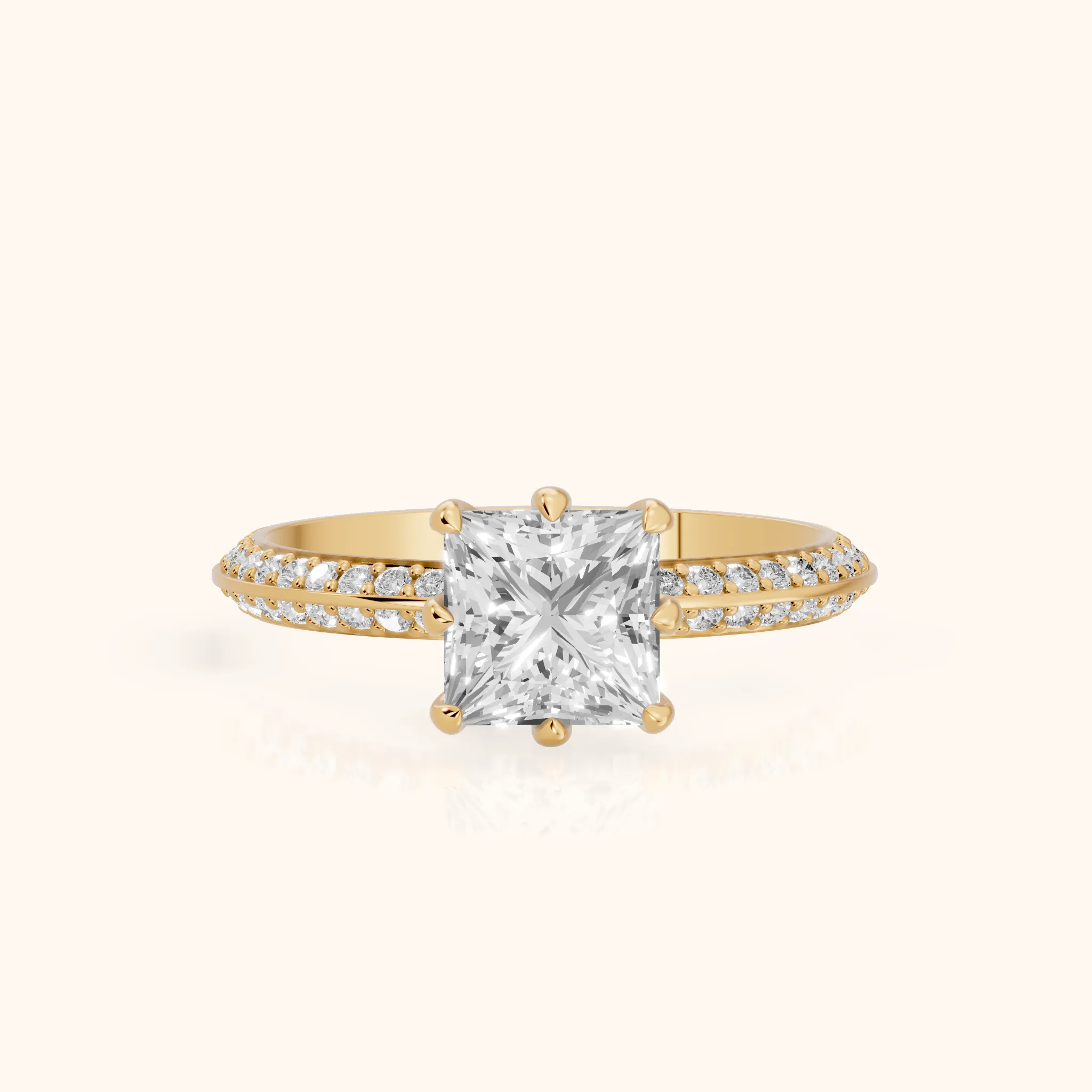 Meredith Knife Edge Pavé Princess Diamond Engagement Ring in Yellow Gold — view 1