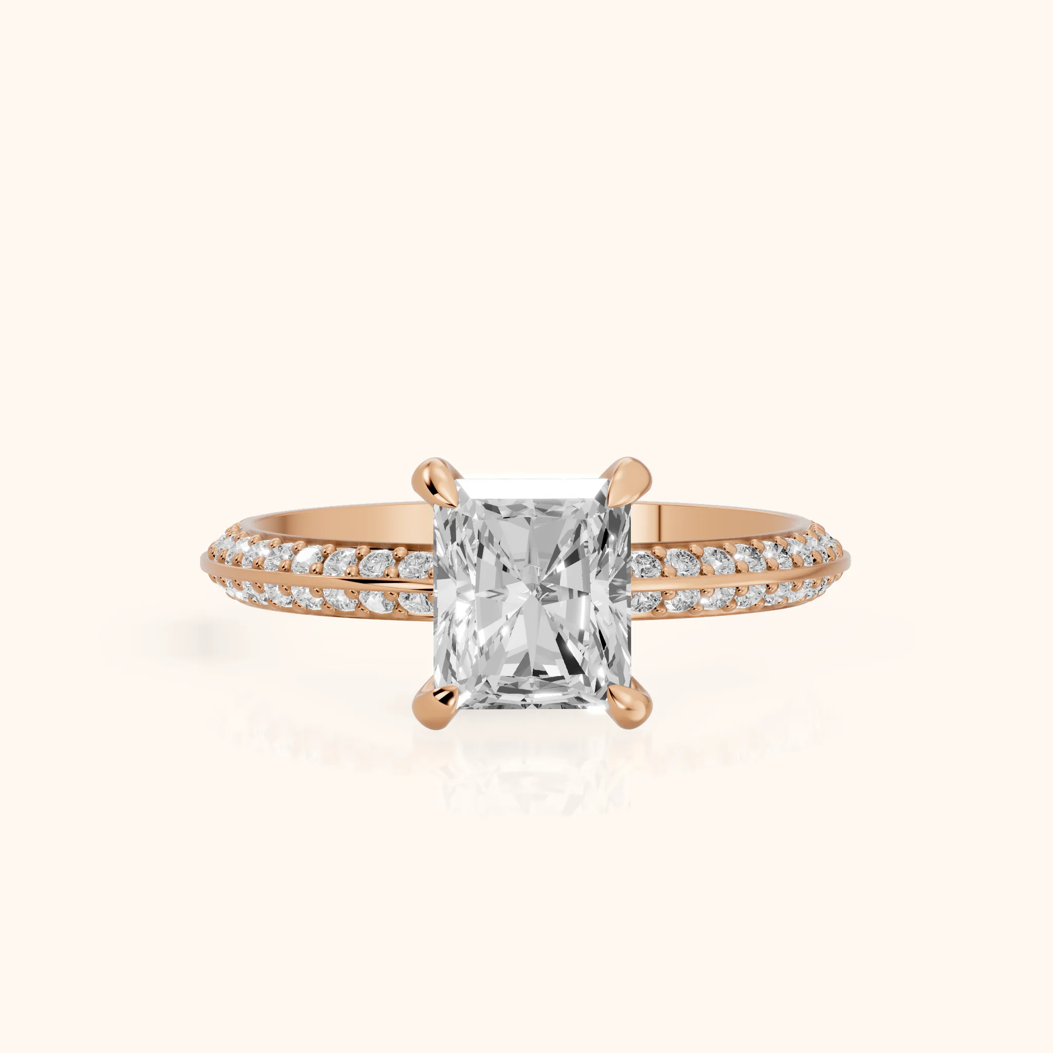 Meredith Knife Edge Pavé Radiant Diamond Engagement Ring in Rose Gold — view 1