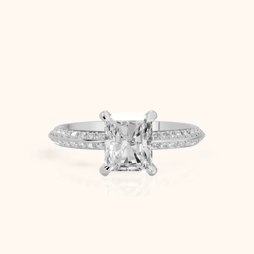 Meredith Knife Edge Pavé Radiant Diamond Engagement Ring in Silver — view 2