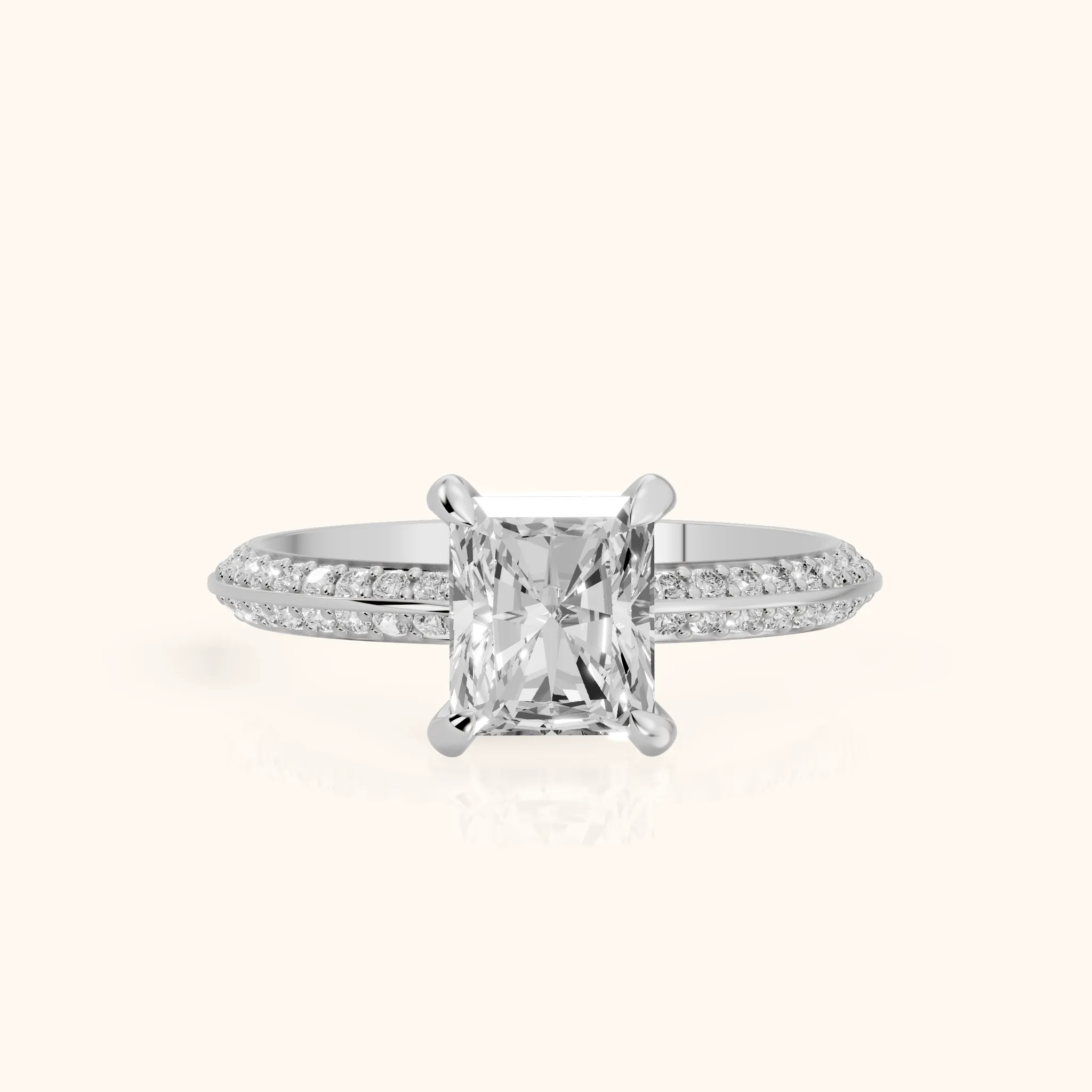 Meredith Knife Edge Pavé Radiant Diamond Engagement Ring in Silver — view 1