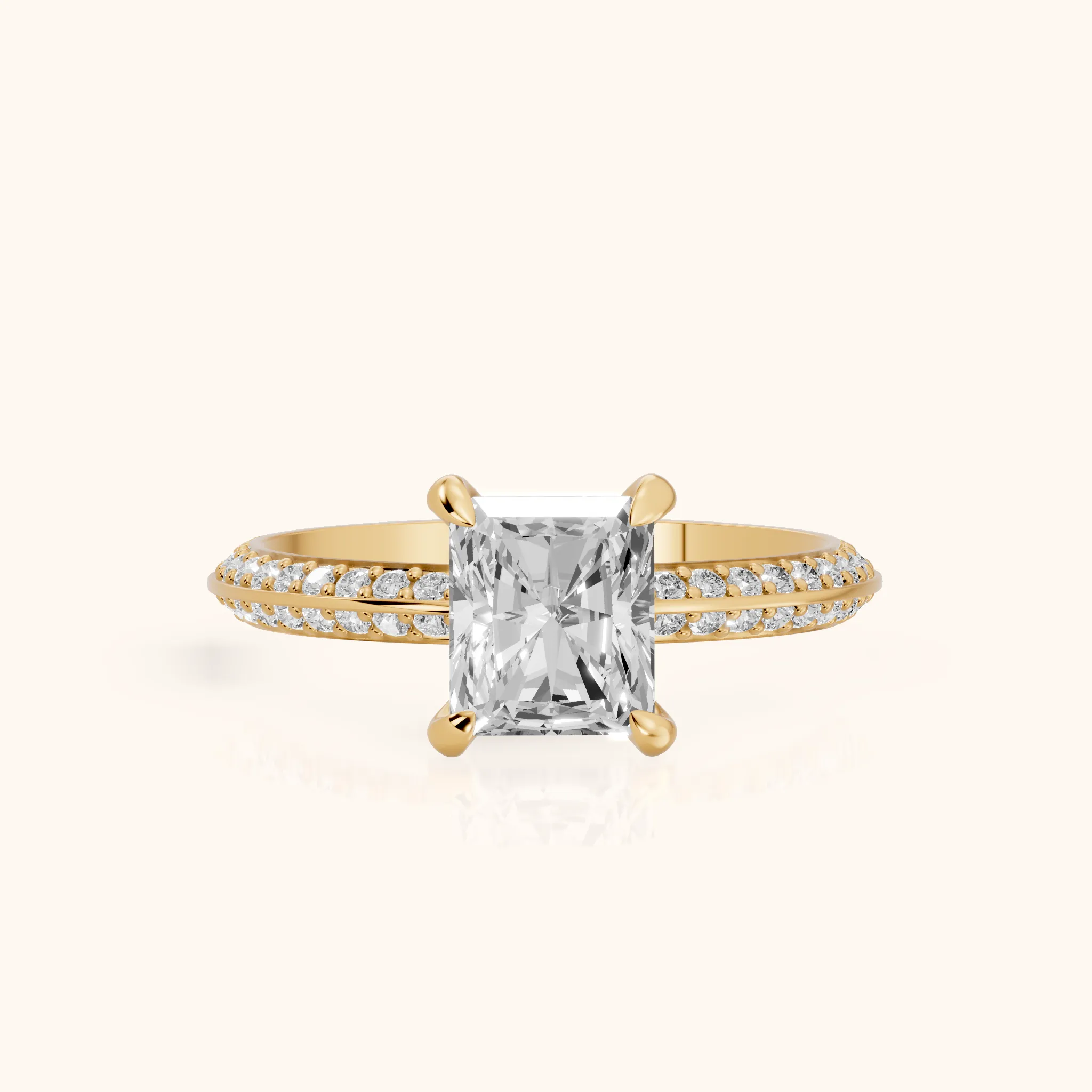 Meredith Knife Edge Pavé Radiant Diamond Engagement Ring in Yellow Gold — view 1