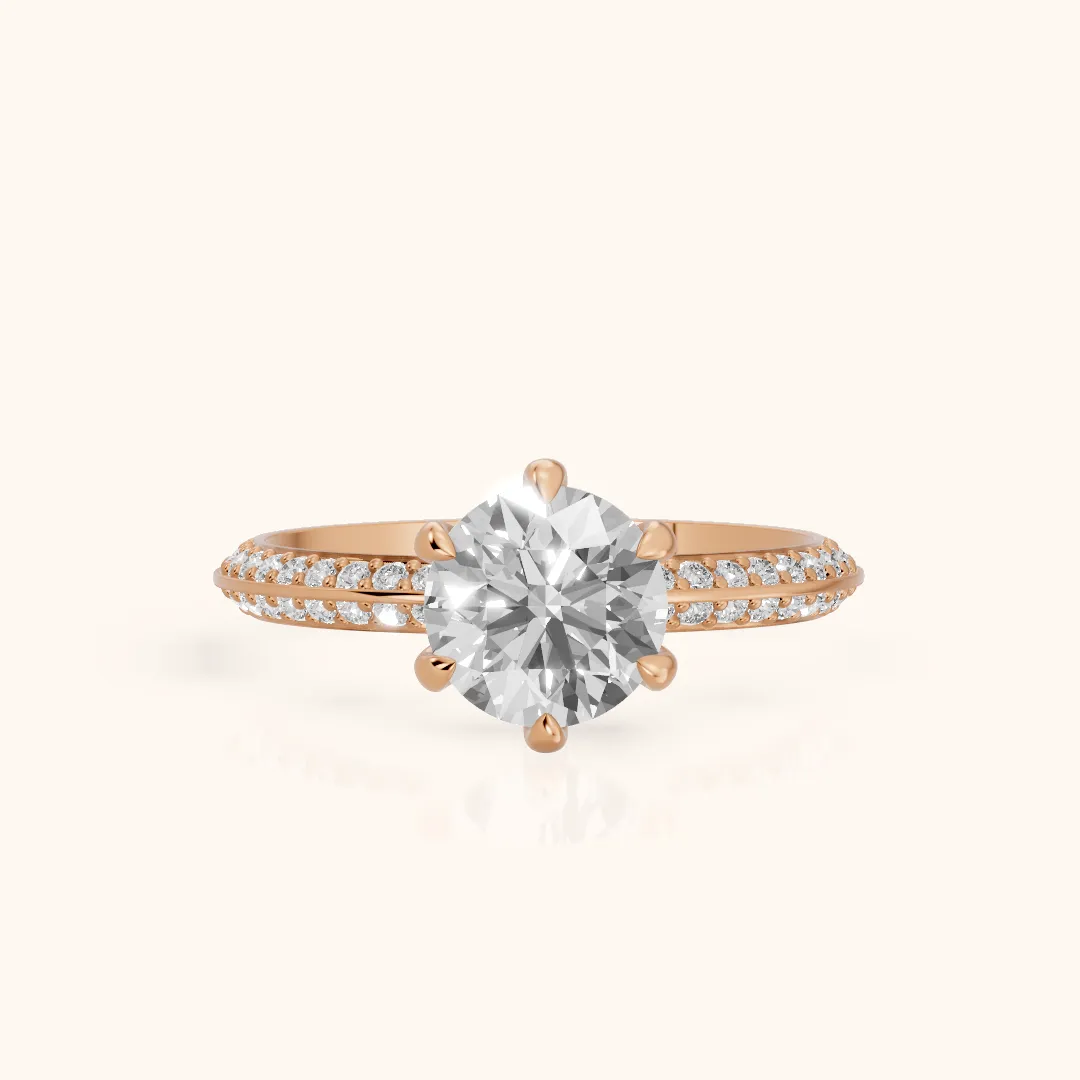 Meredith Knife Edge Pavé Round Diamond Engagement Ring in Rose Gold — view 2