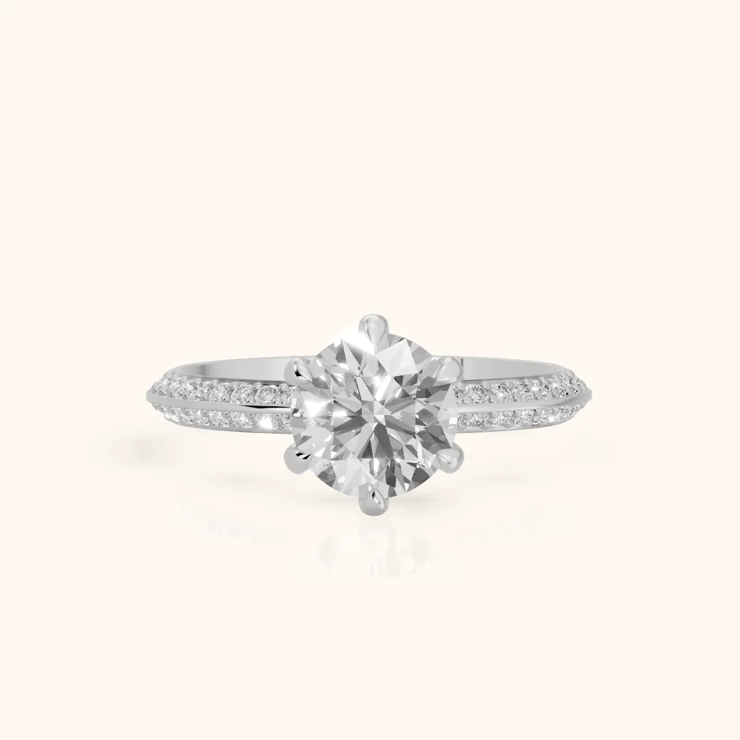 Meredith Knife Edge Pavé Round Diamond Engagement Ring in Silver — view 2