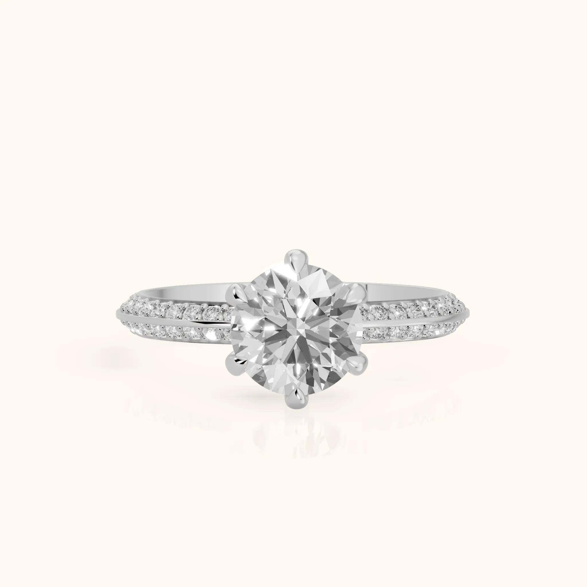 Meredith Knife Edge Pavé Round Diamond Engagement Ring in Silver — view 1