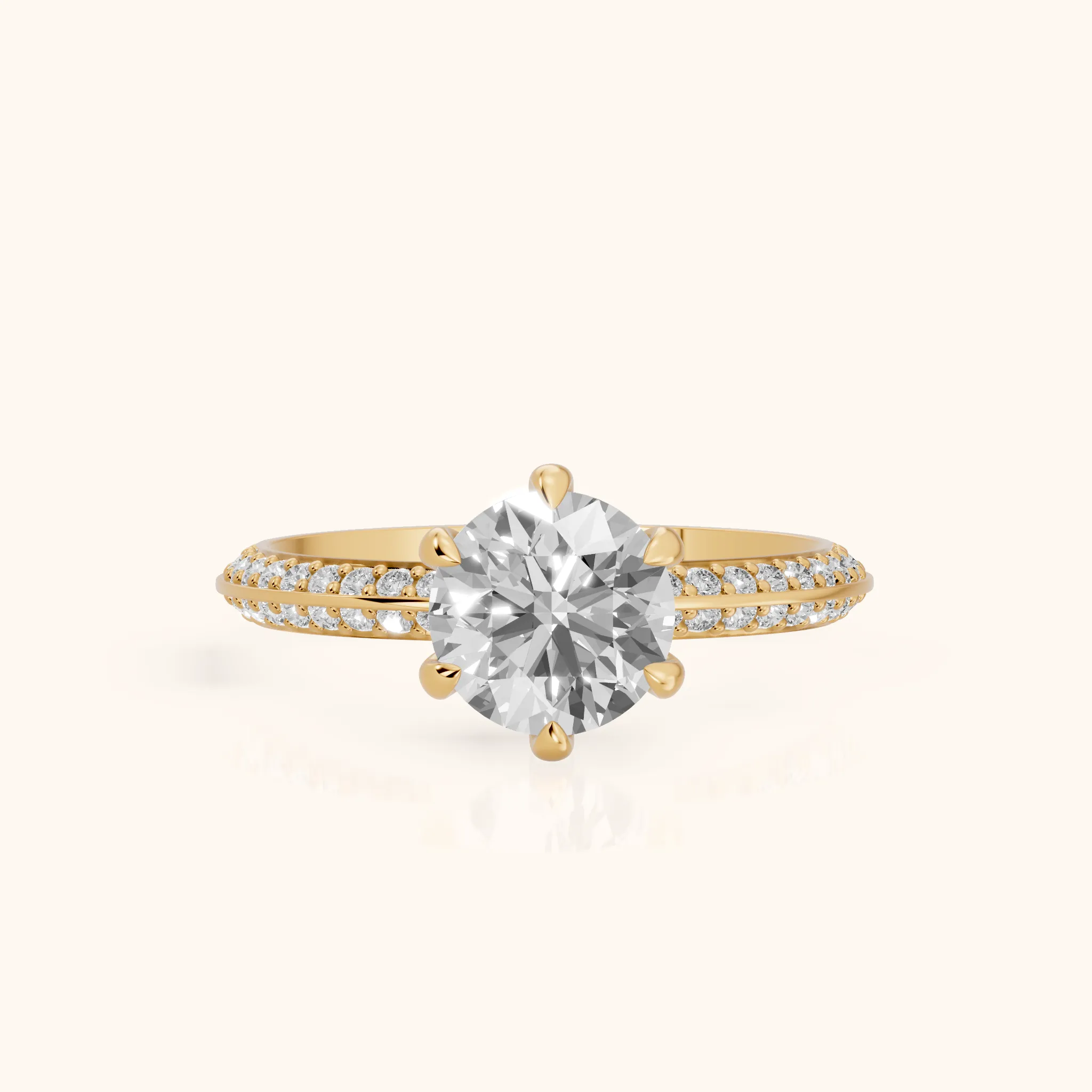 Meredith Knife Edge Pavé Round Diamond Engagement Ring in Yellow Gold — view 1
