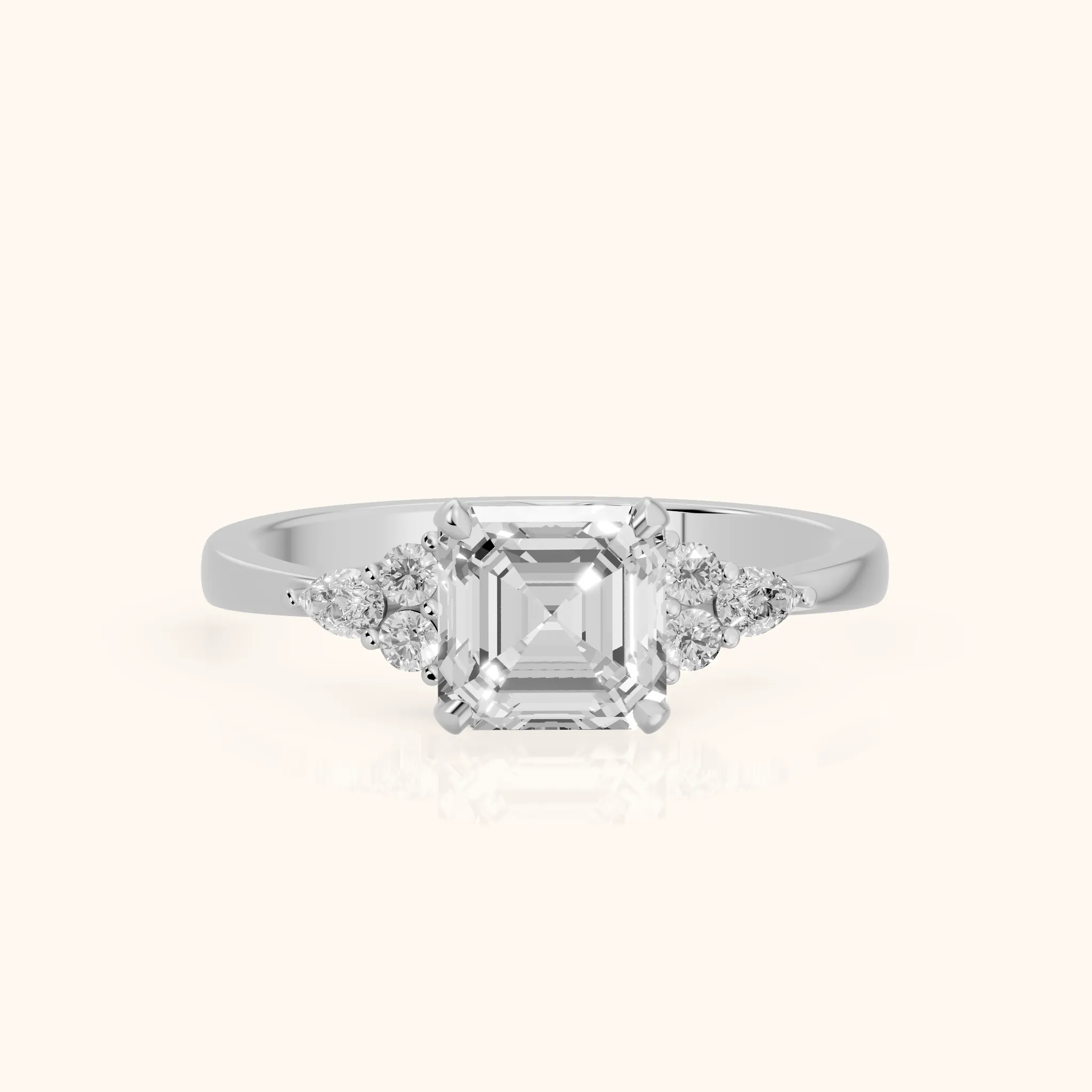 Amelia Three Stone Asscher Diamond Engagement Ring in Silver — view 1