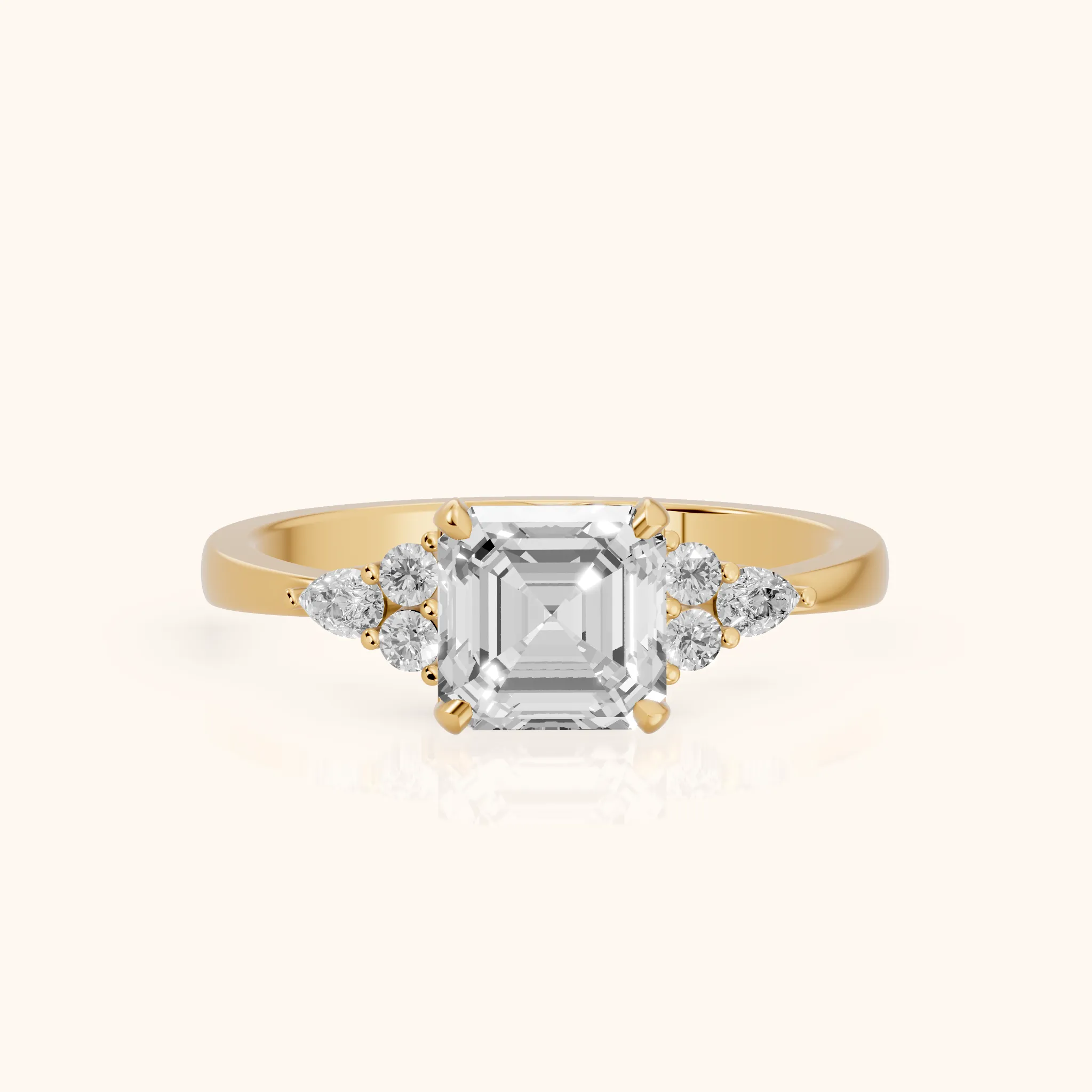 Bague de fiançailles Amelia en or jaune sertie de trois diamants Asscher — view 1