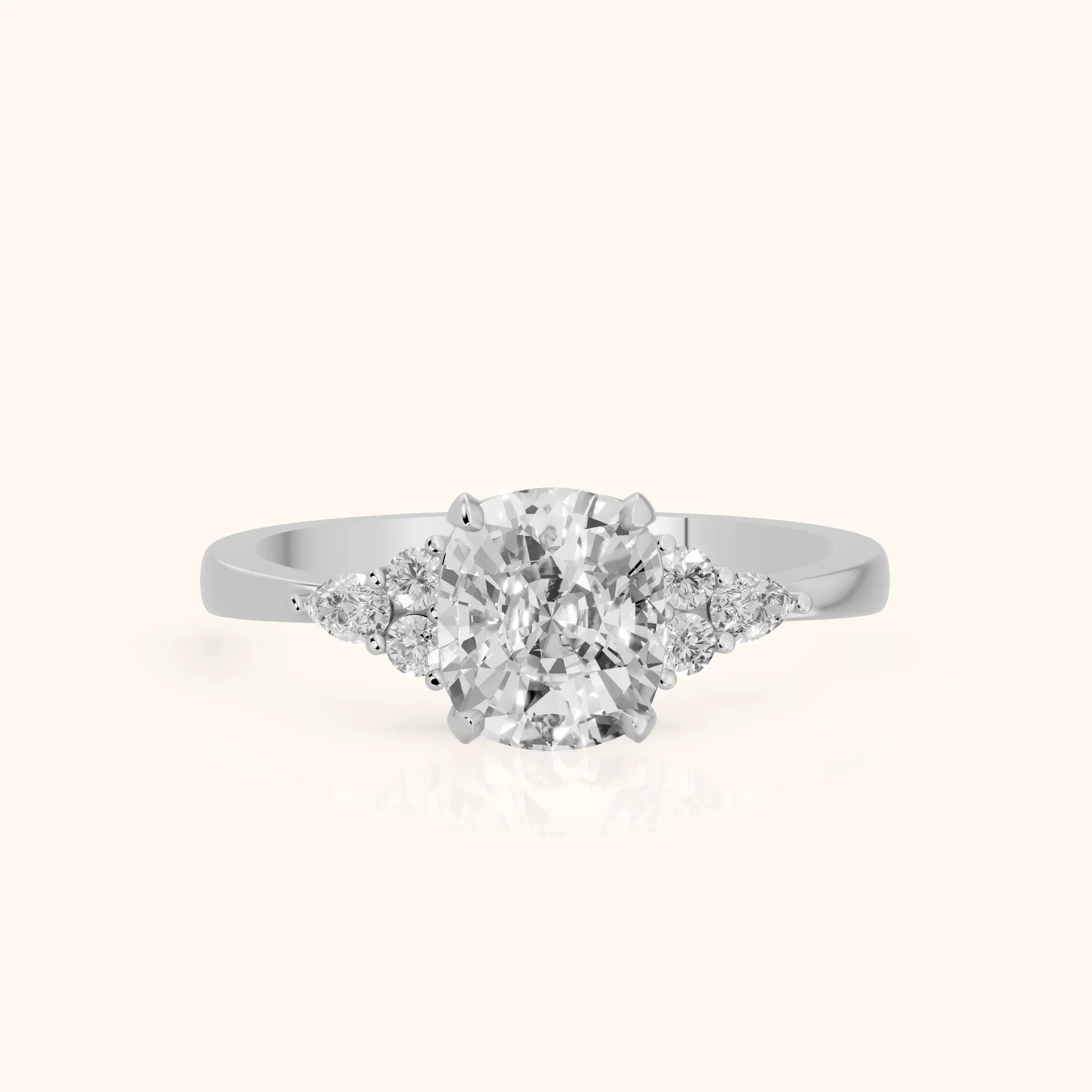 Amelia Three Stone Cushion Diamond Engagement Ring in Silver — view 1
