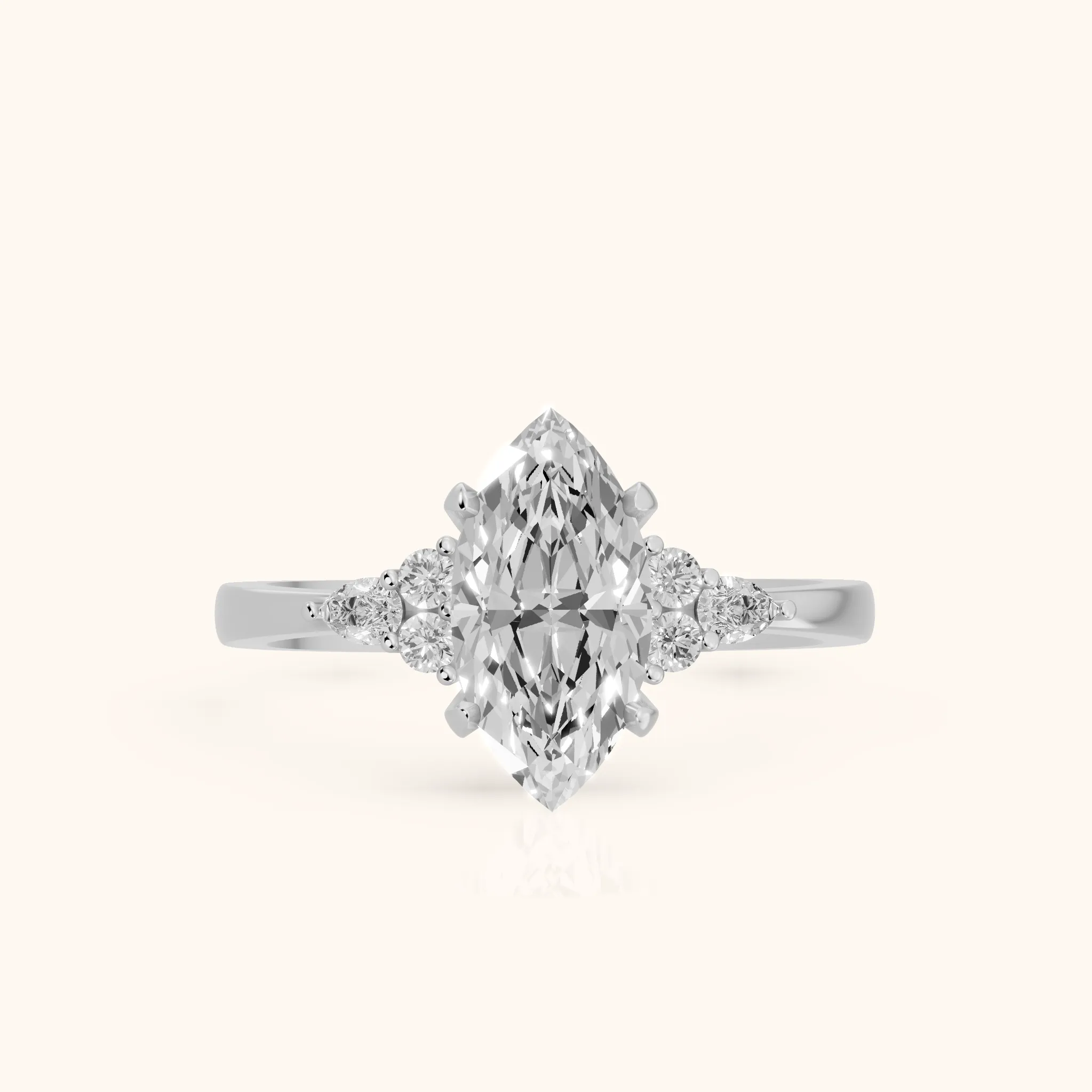Amelia Three Stone Marquise Diamond Engagement Ring in Silver — view 1