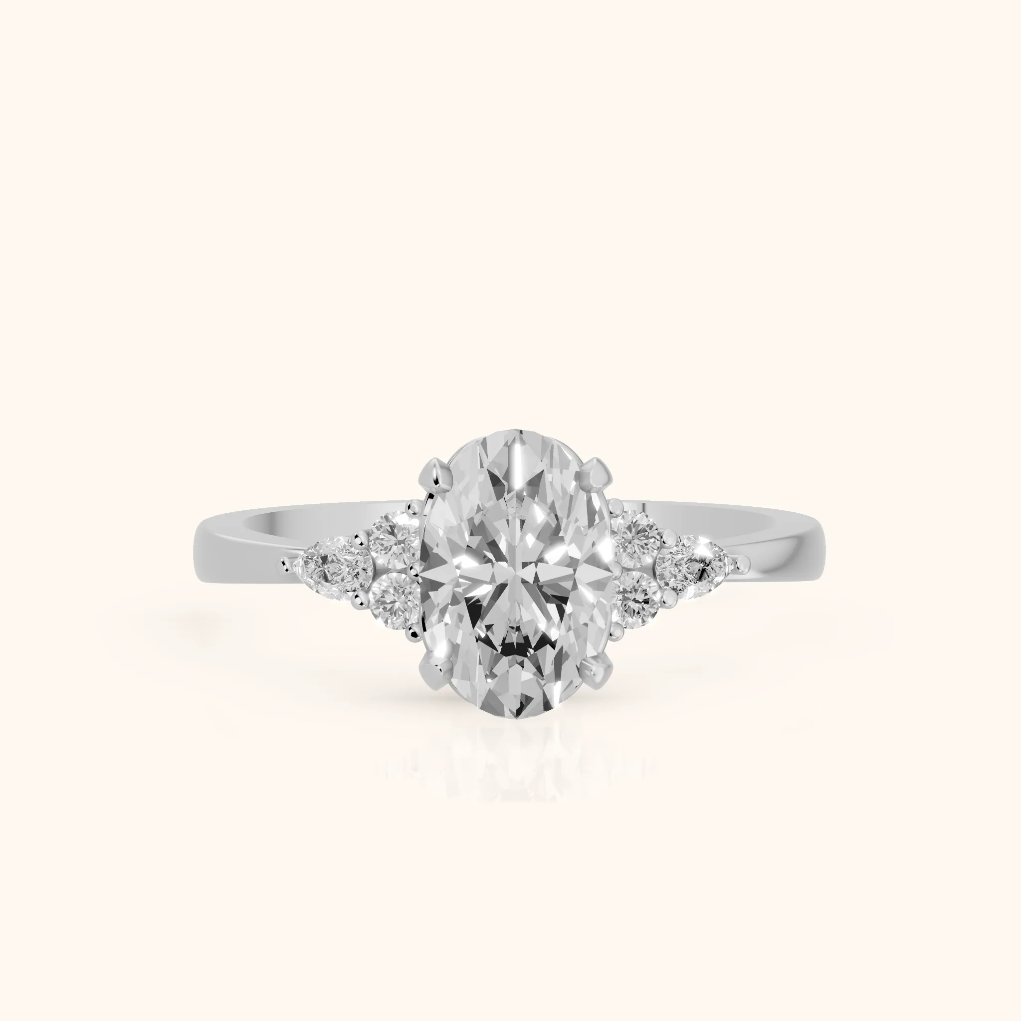 Amelia Three Stone Oval Diamond Engagement Ring in Silver — view 1