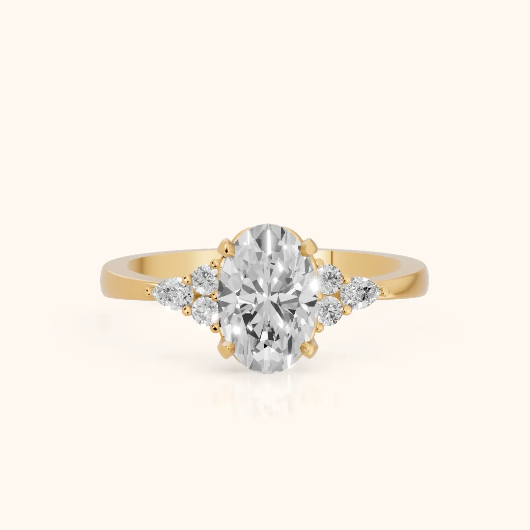 Bague de Fiançailles Ovale Trois Pierres Diamant Amelia en Or Jaune
