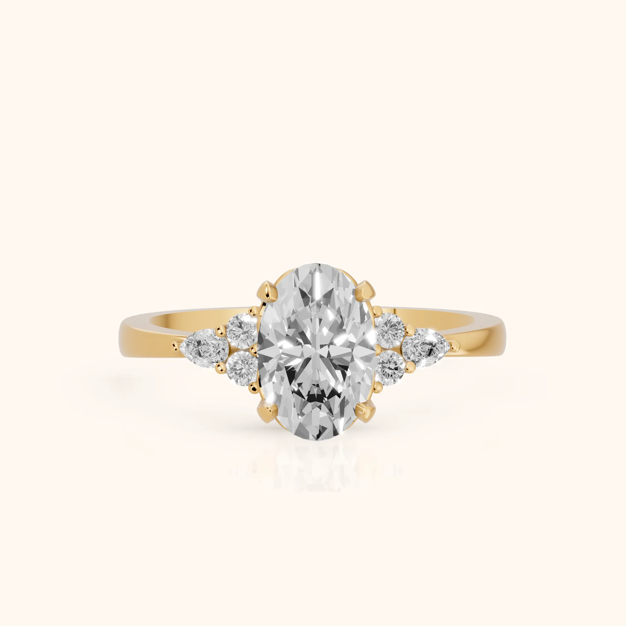 Bague de Fiançailles Ovale Trois Pierres Diamant Amelia en Or Jaune — view 1