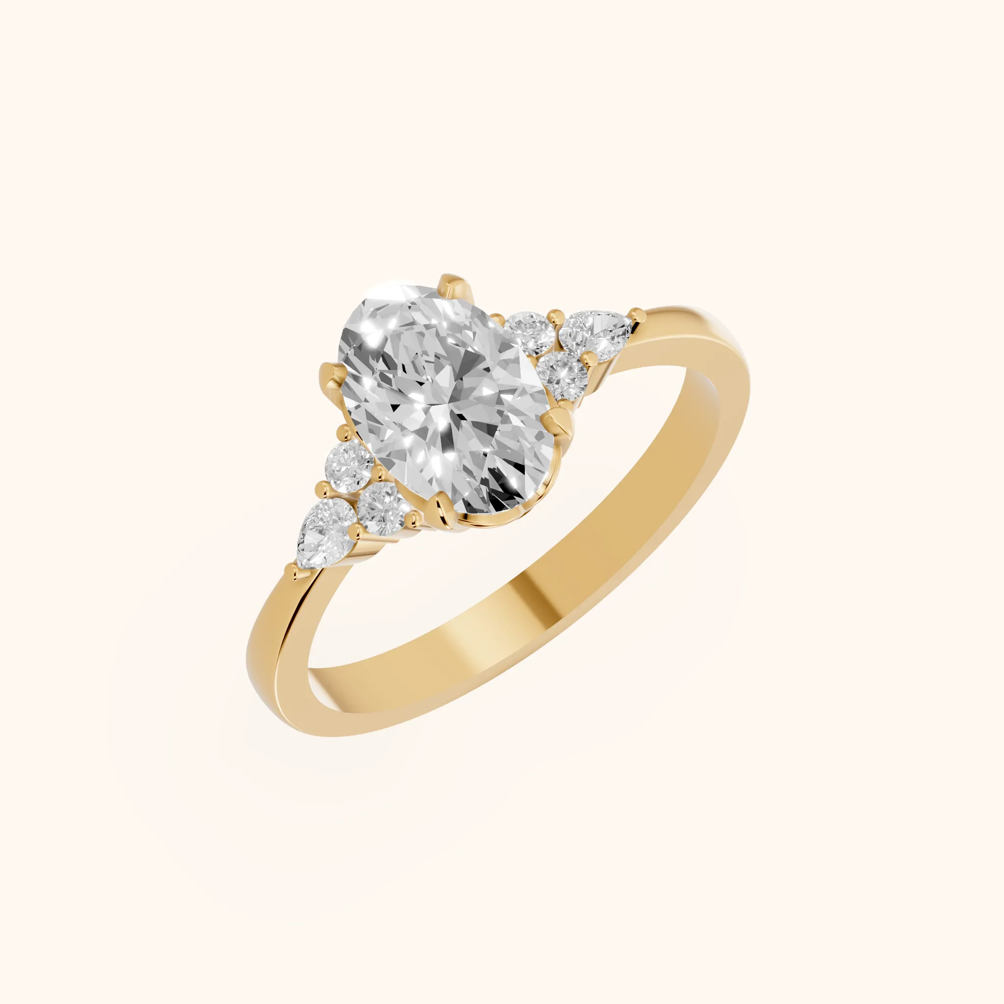 Bague de Fiançailles Ovale Trois Pierres Diamant Amelia en Or Jaune
