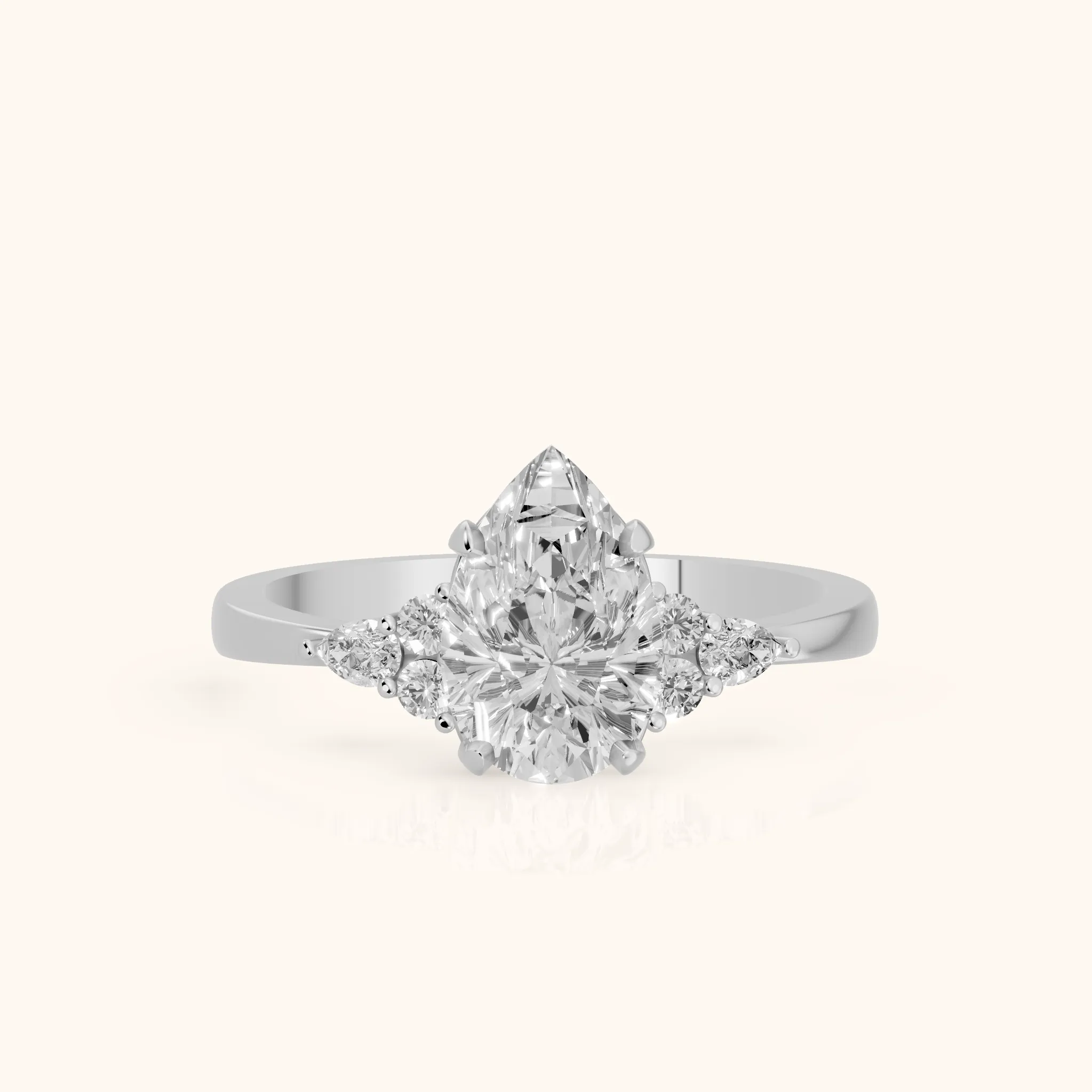 Amelia Three Stone Pear Diamond Engagement Ring in Silver — view 1