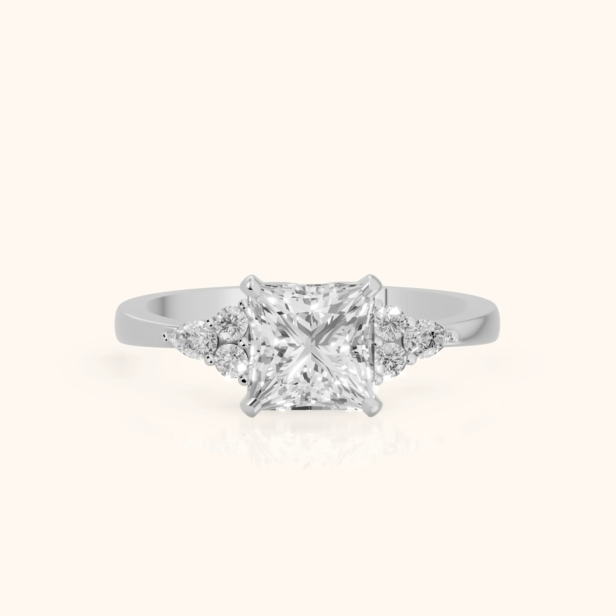 Amelia Three Stone Princess Diamond Engagement Ring in Silver — view 1