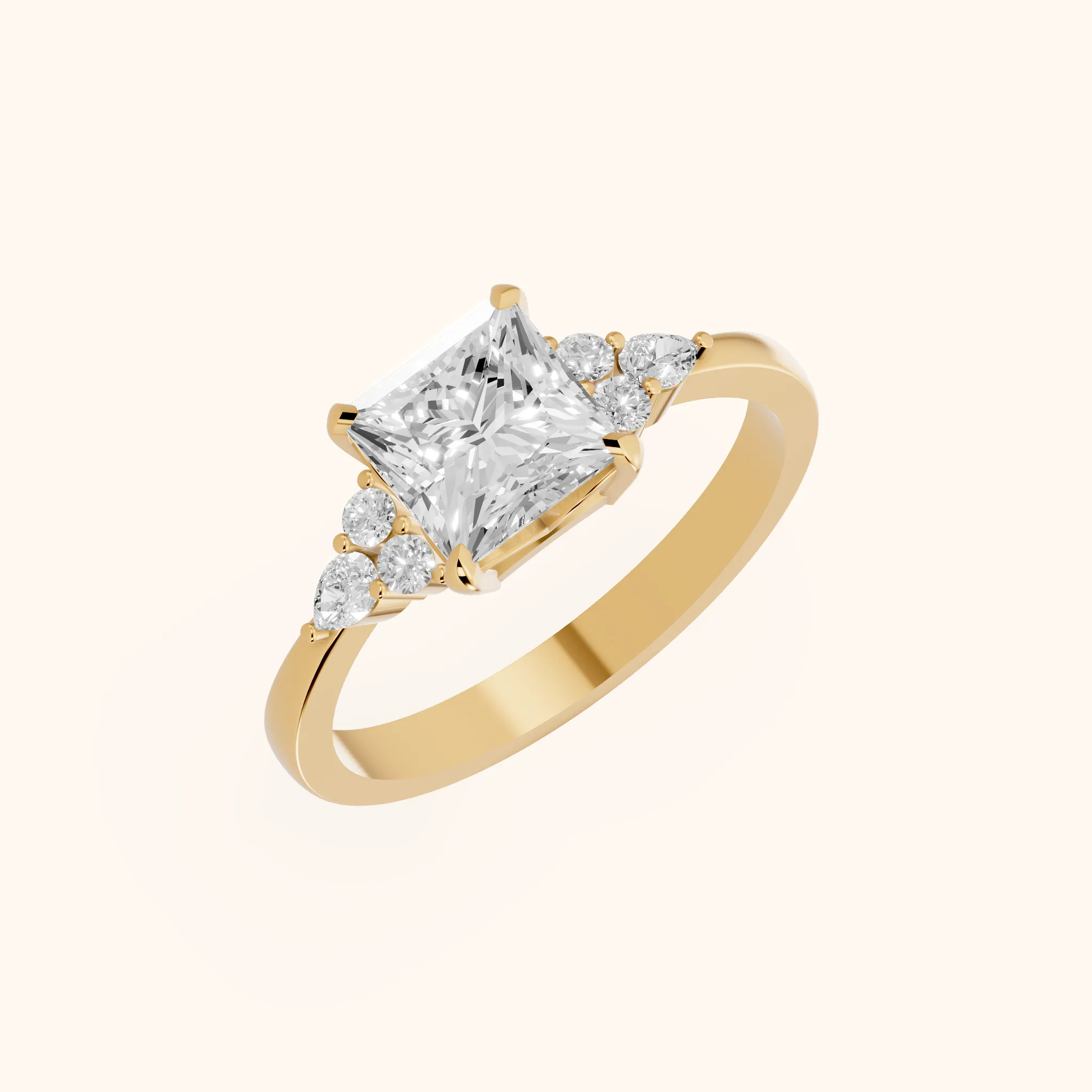 Bague de Fiançailles Amelia en Or Jaune avec Diamant Princesse Trois Pierres