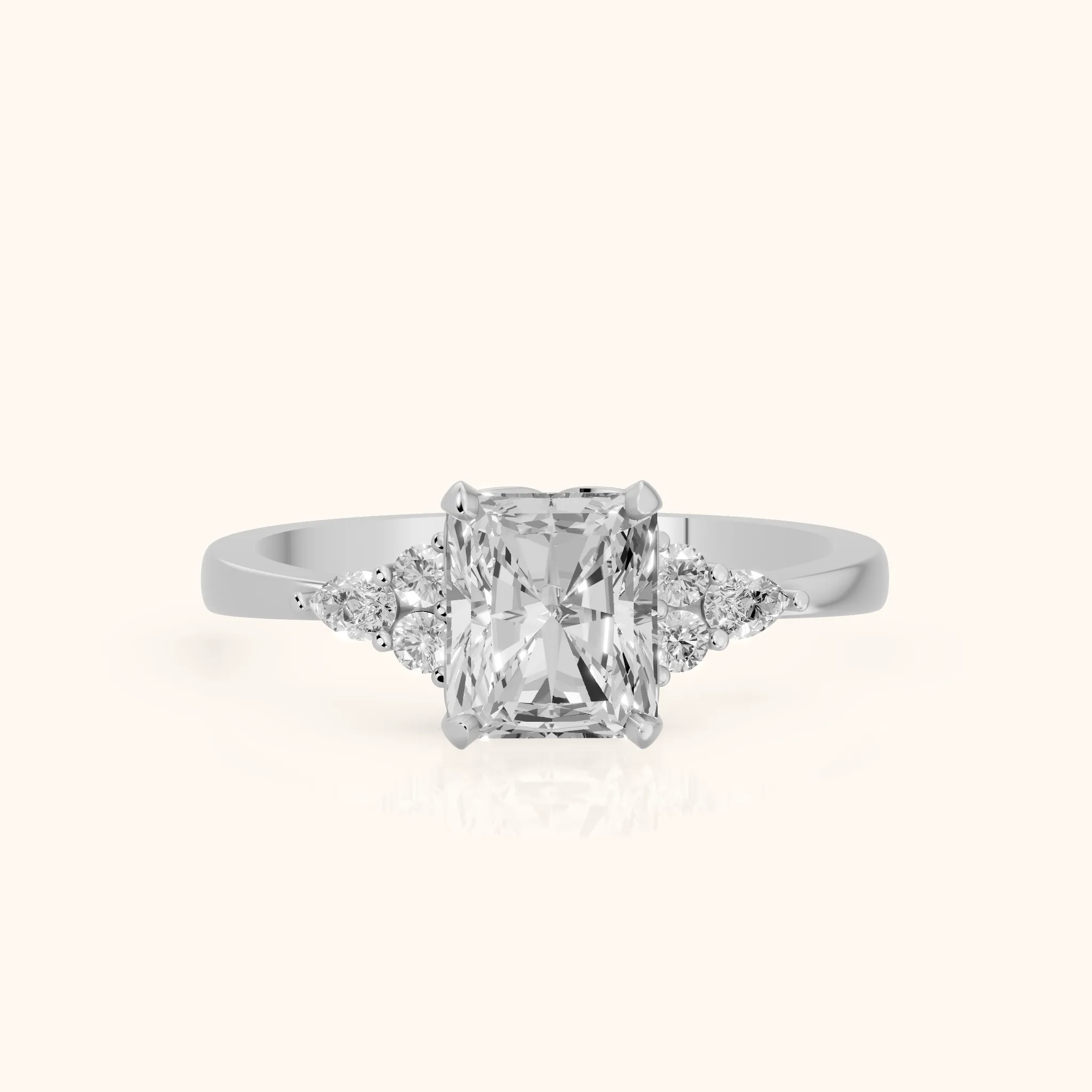 Amelia Three Stone Radiant Diamond Engagement Ring in Silver — view 1