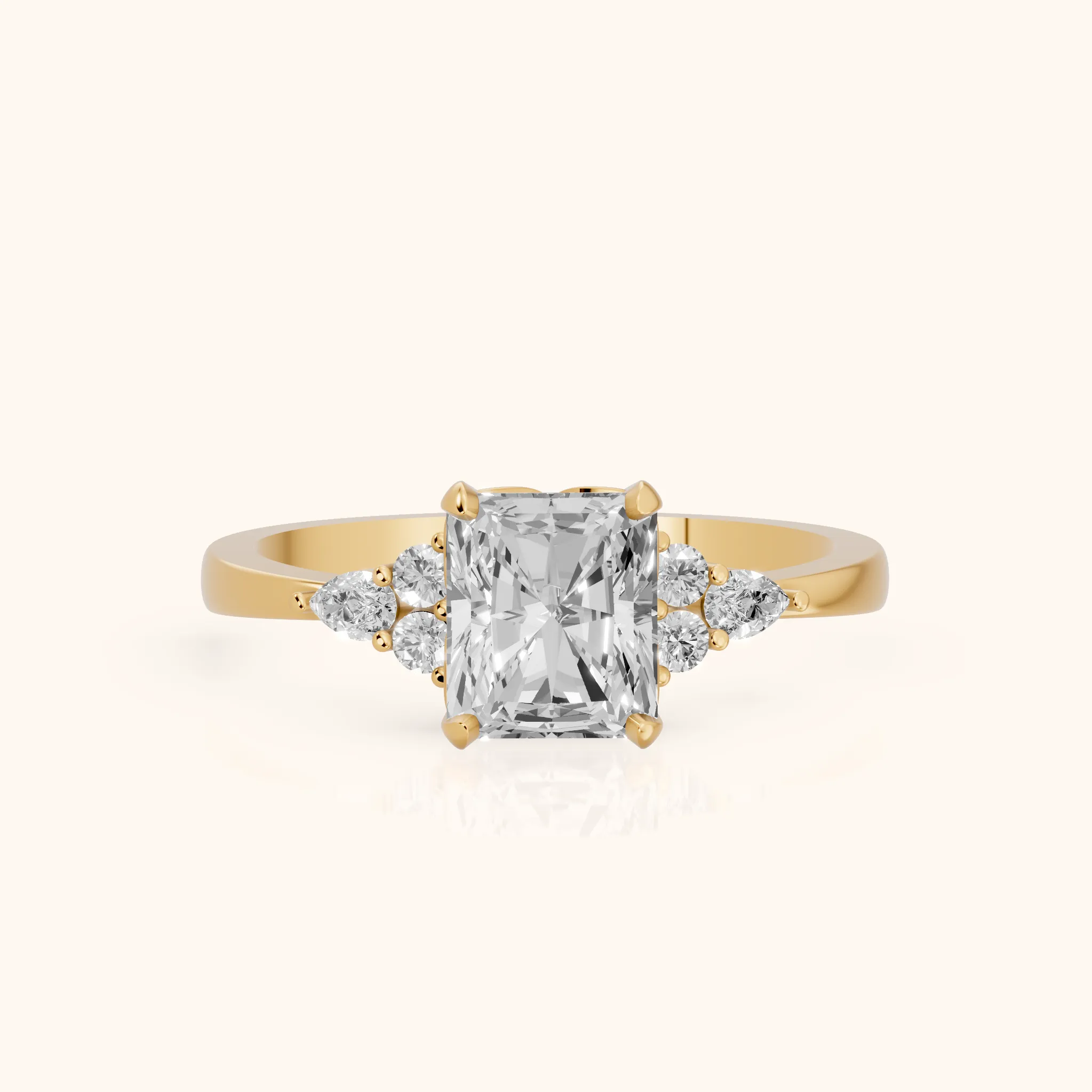Bague de Fiançailles Amelia à Trois Pierres Diamant Radiant en Or Jaune — view 1