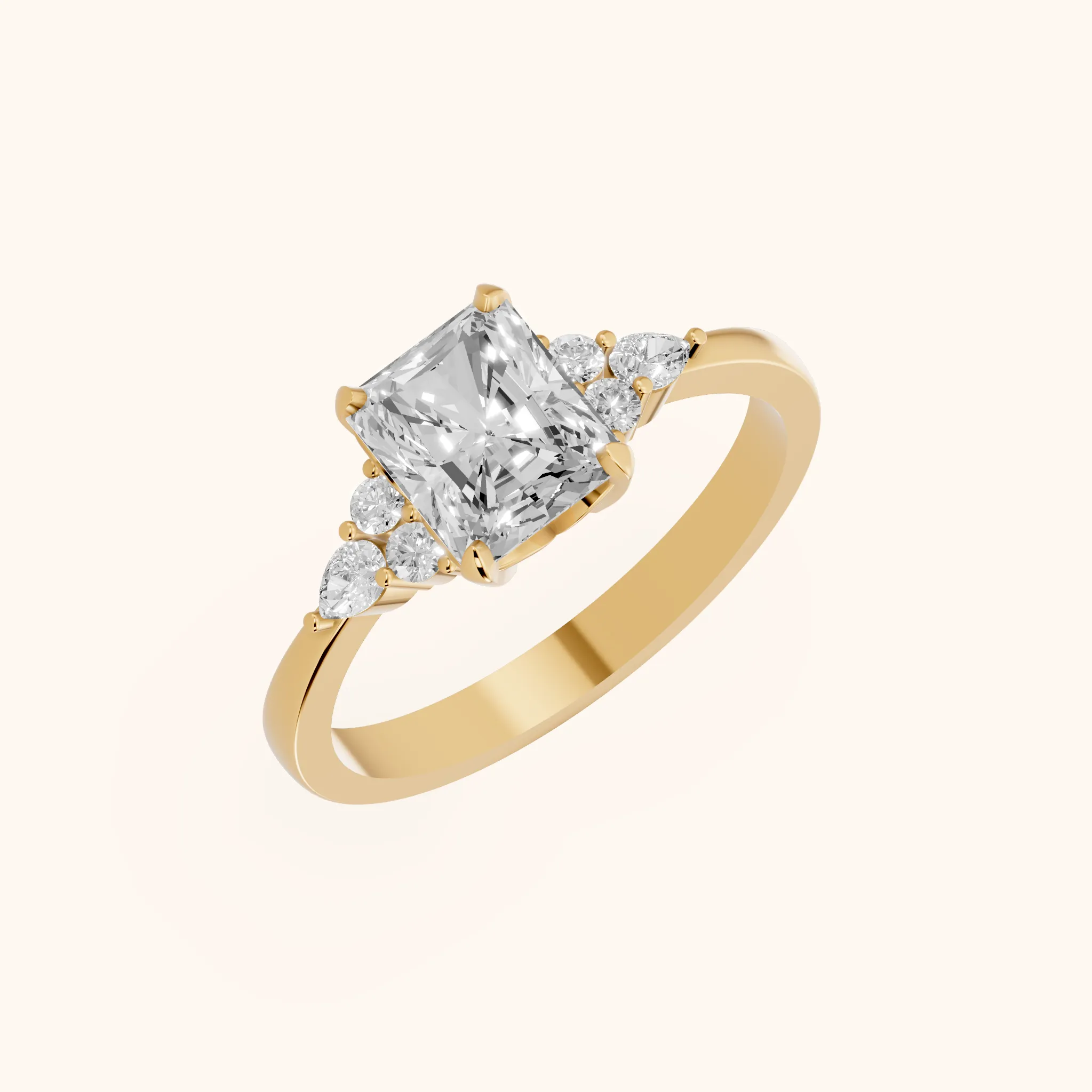 Bague de Fiançailles Amelia à Trois Pierres Diamant Radiant en Or Jaune