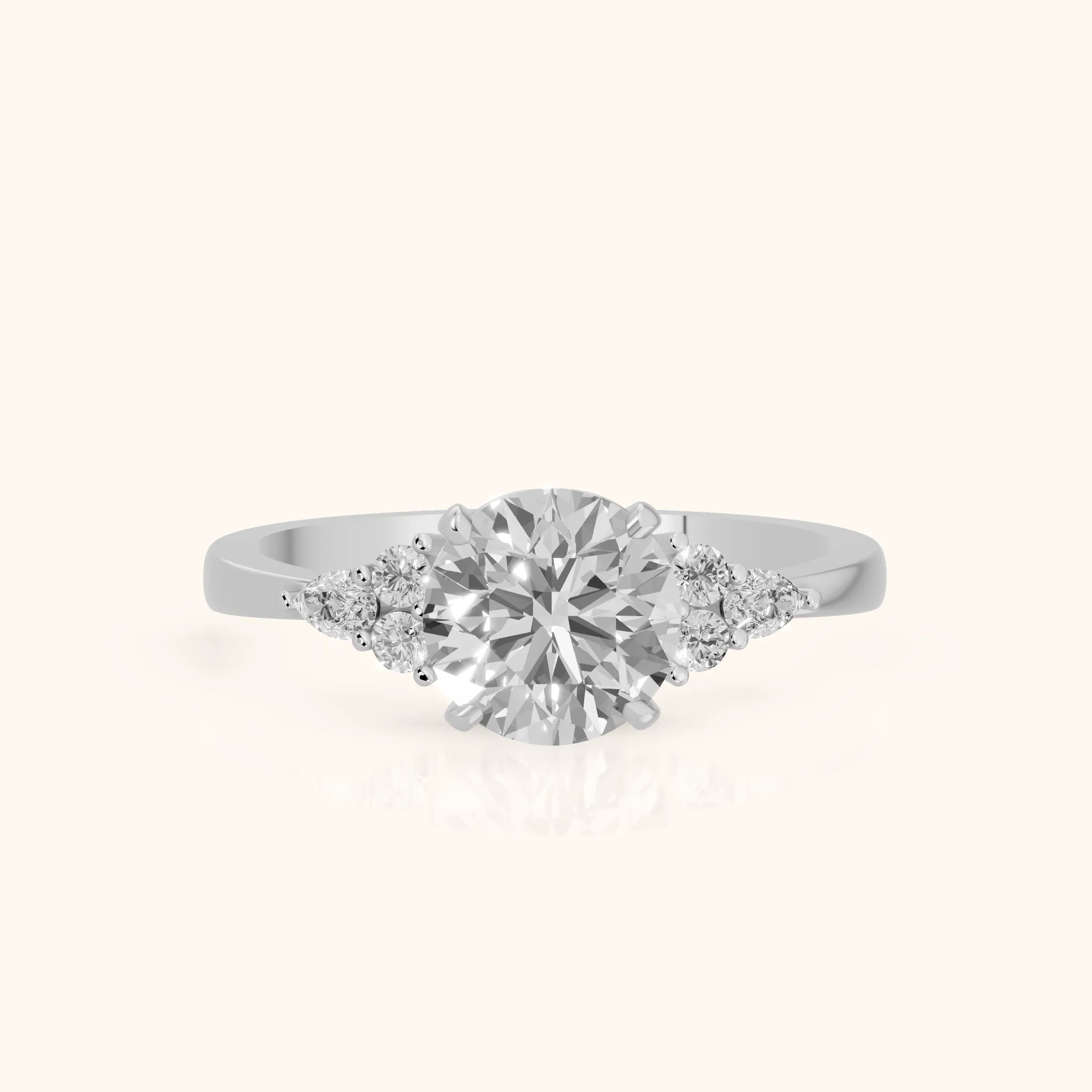 Amelia Three Stone Round Diamond Engagement Ring in Silver — view 1