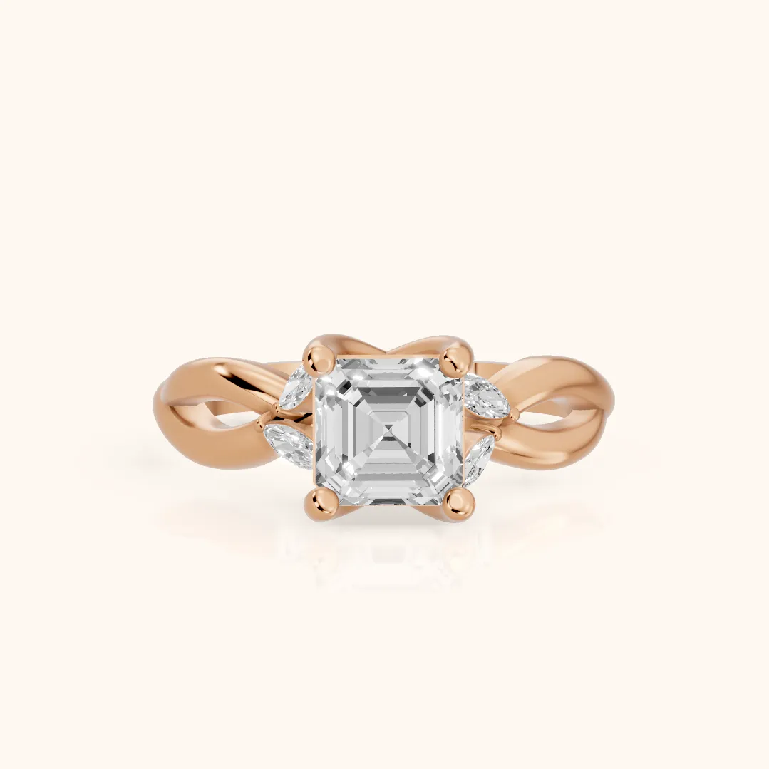 Luna Glow Twisted Asscher Diamond Engagement Ring in Rose Gold
