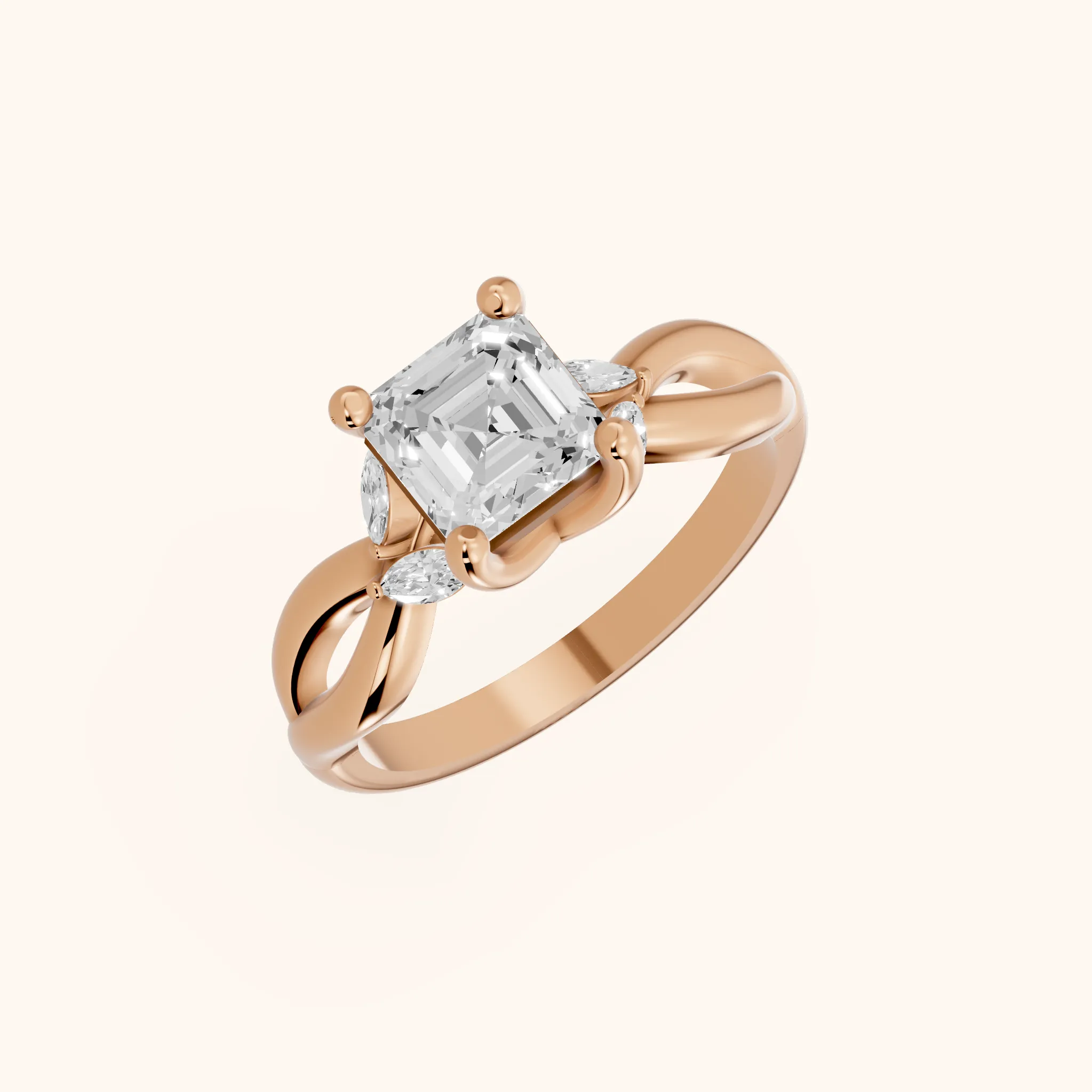 Luna Glow Twisted Asscher Diamond Engagement Ring in Rose Gold
