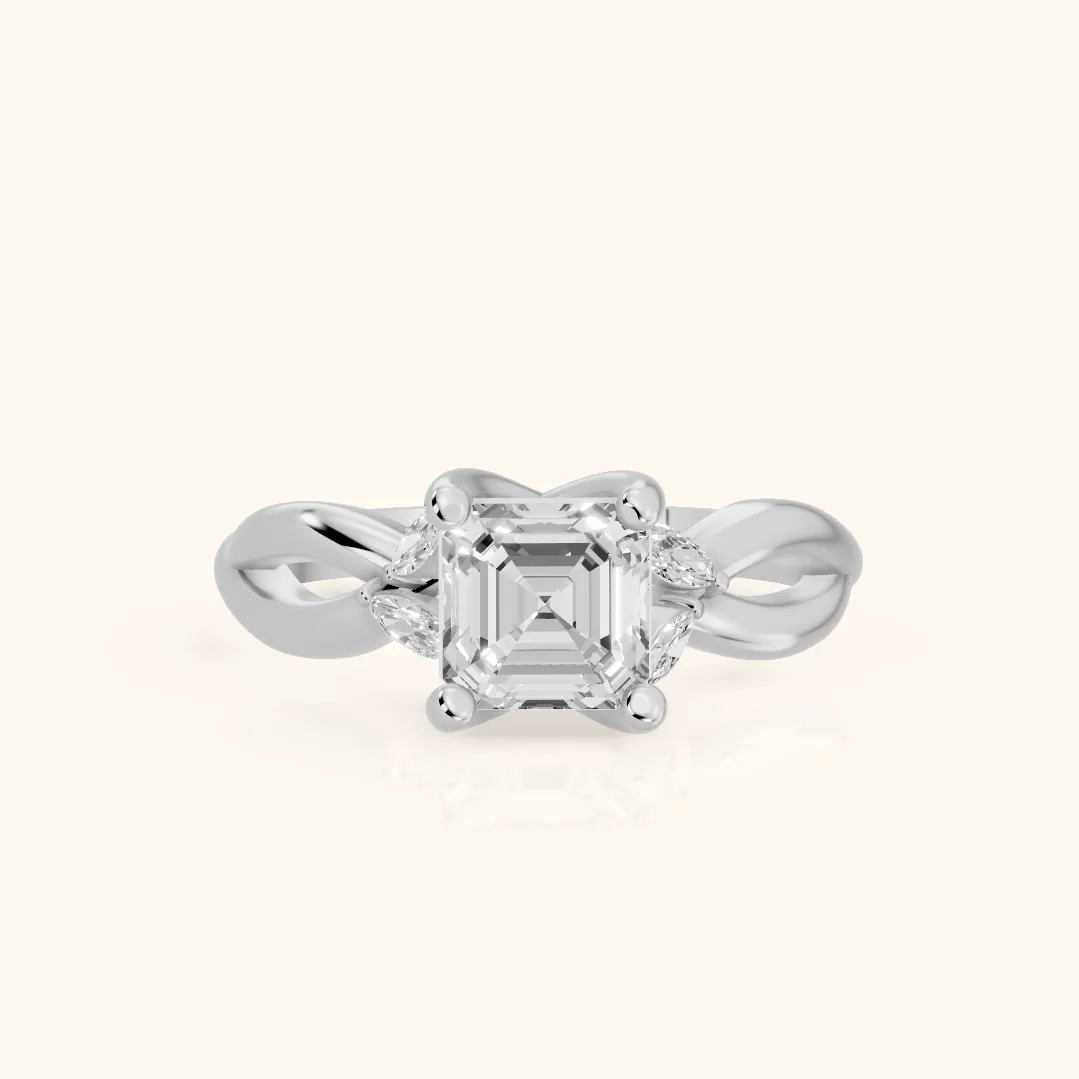 Luna Glow Twisted Asscher Diamond Engagement Ring in Silver