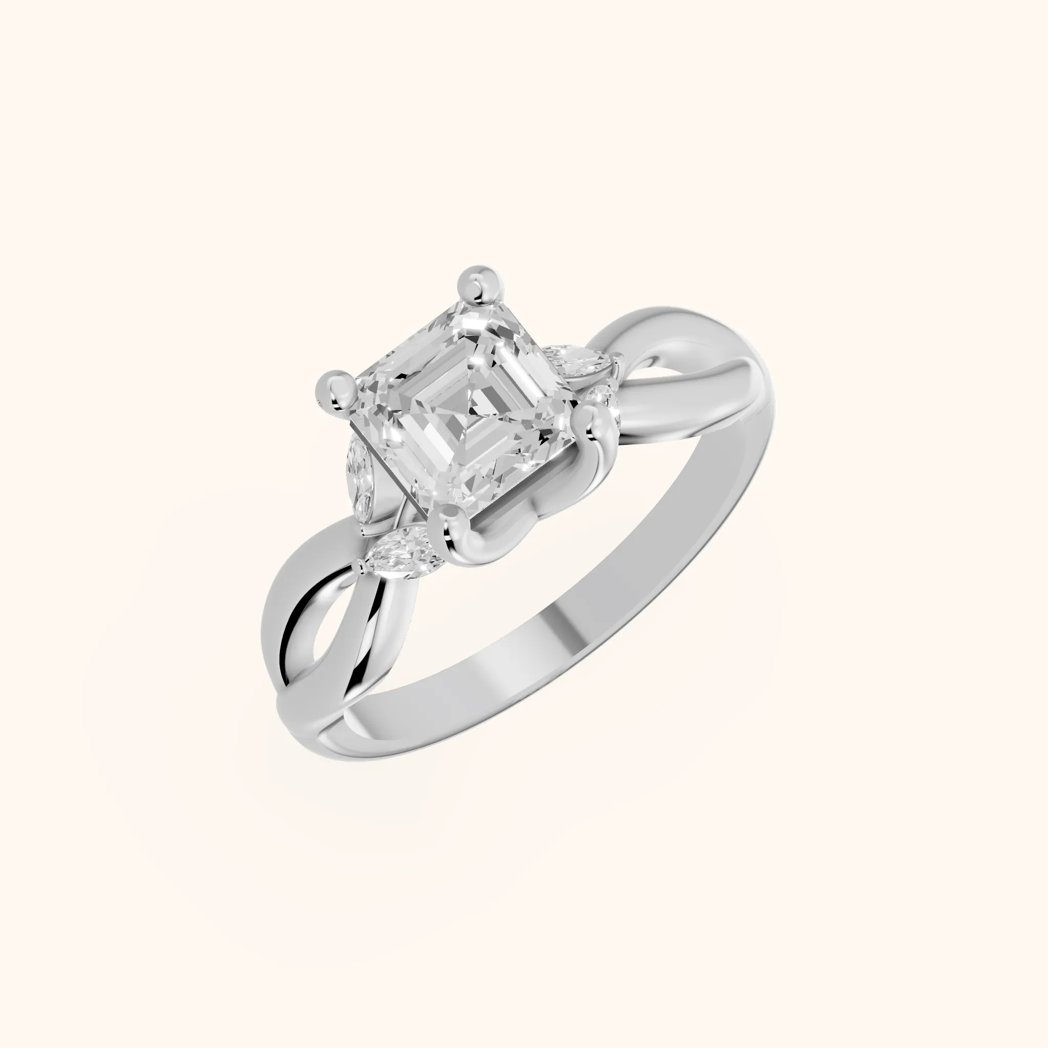 Luna Glow Twisted Asscher Diamond Engagement Ring in Silver