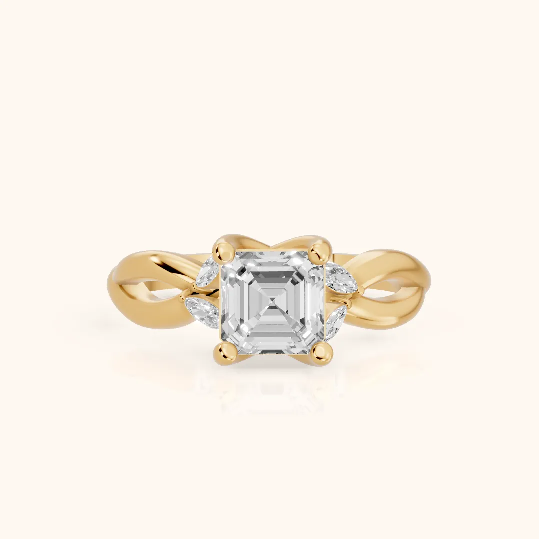 Luna Glow Twisted Asscher Diamond Engagement Ring in Yellow Gold