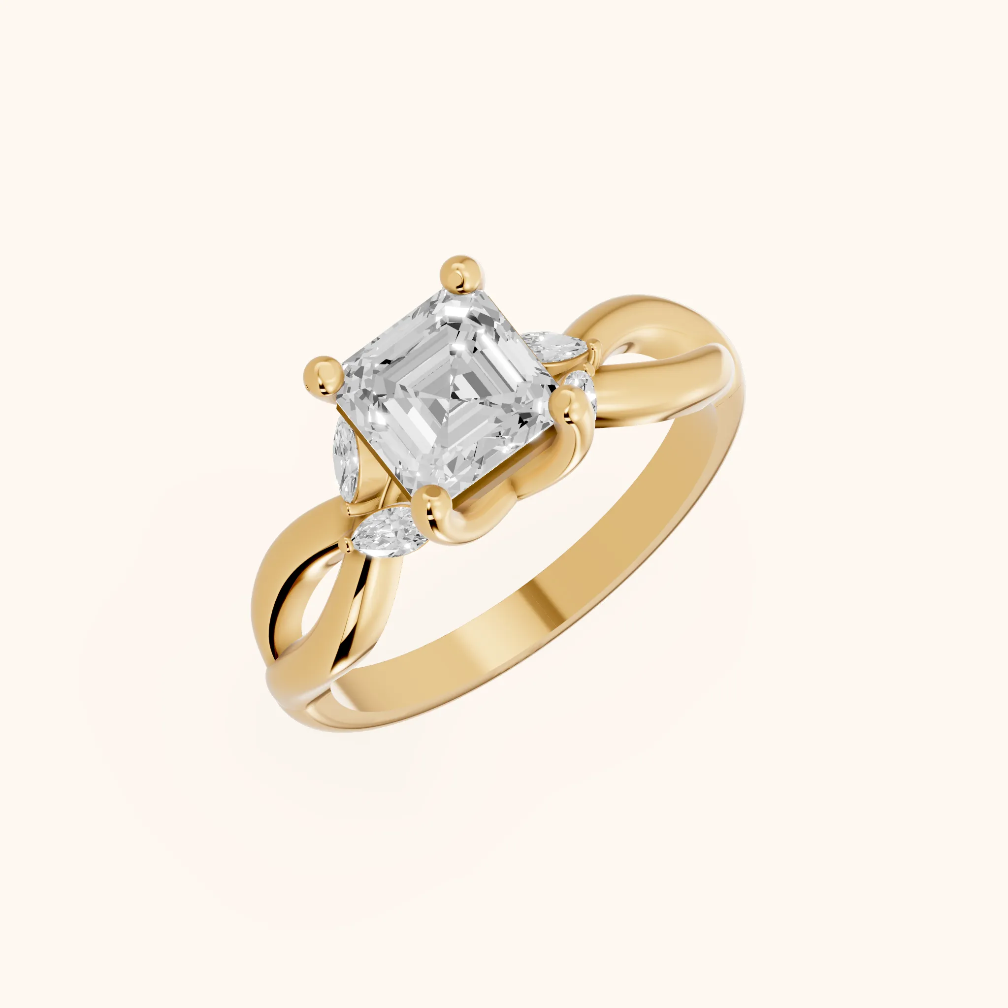 Luna Glow Twisted Asscher Diamond Engagement Ring in Yellow Gold