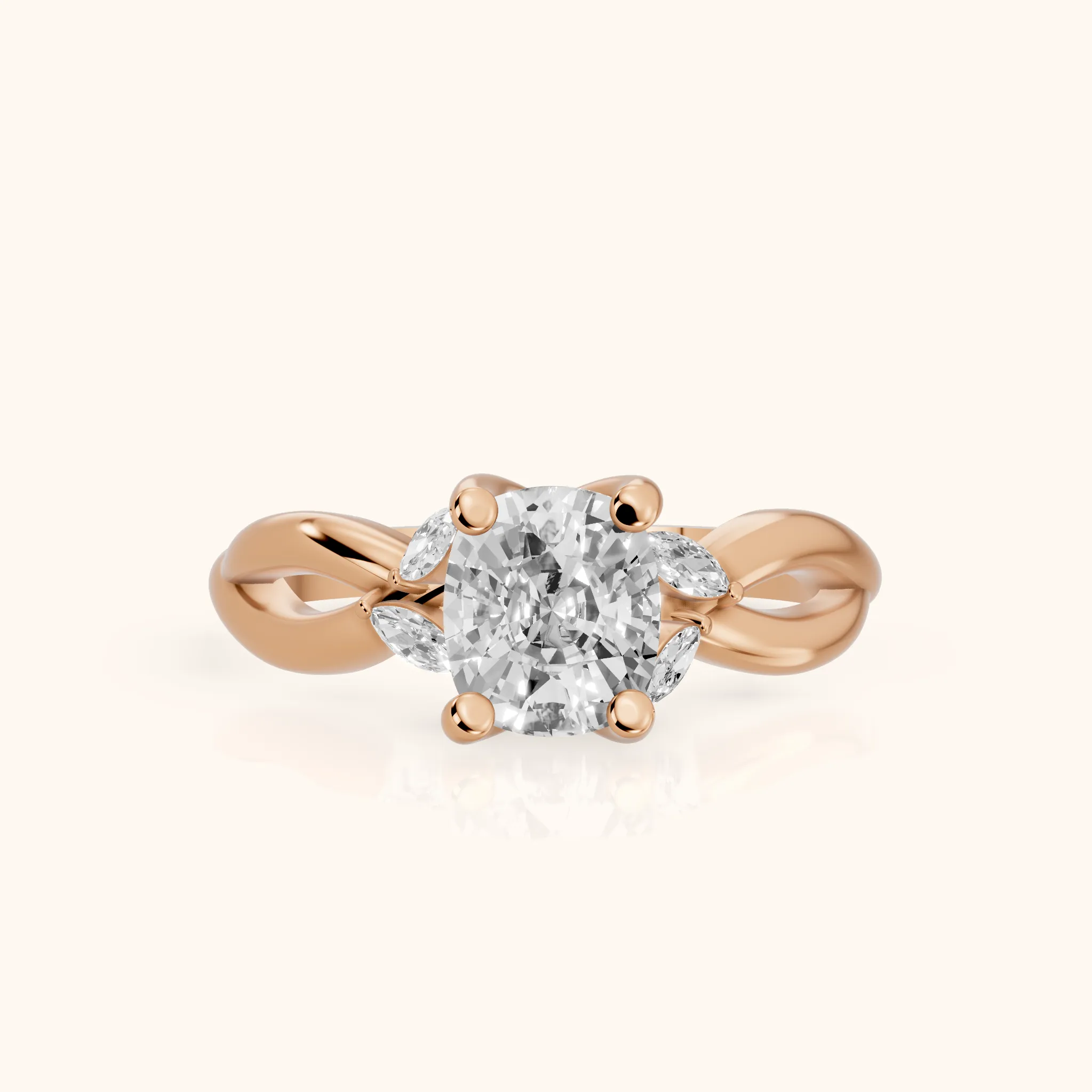 Luna Glow Twisted Cushion Diamond Engagement Ring in Rose Gold — view 1