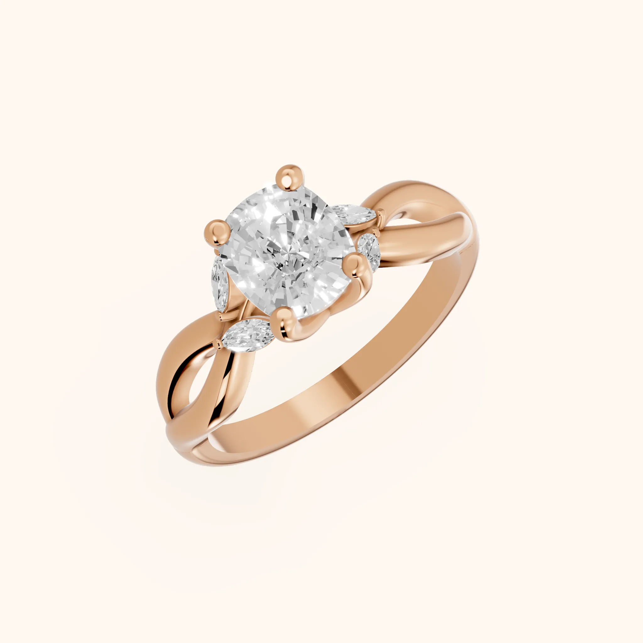 Luna Glow Twisted Cushion Diamond Engagement Ring in Rose Gold