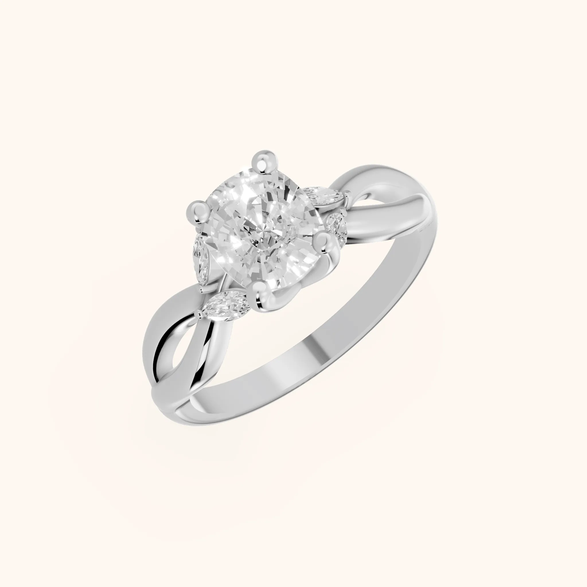 Luna Glow Twisted Cushion Diamond Engagement Ring in White Gold