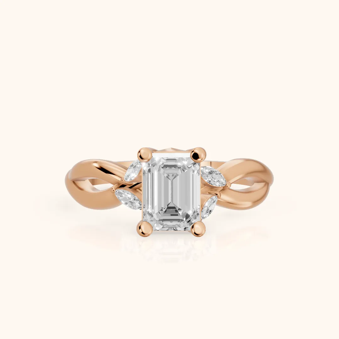 Luna Glow Twisted Emerald Diamond Engagement Ring in Rose Gold