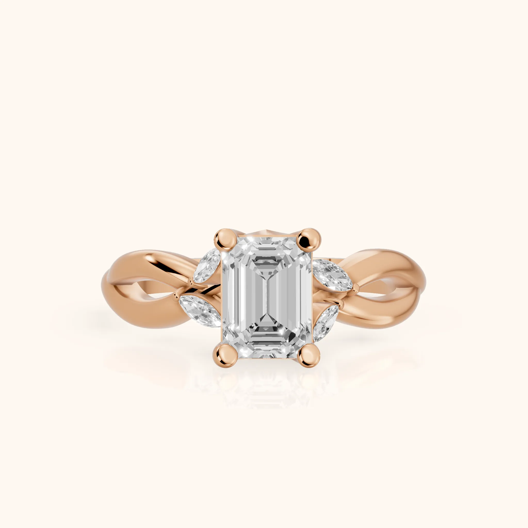 Luna Glow Twisted Emerald Diamond Engagement Ring in Rose Gold — view 1