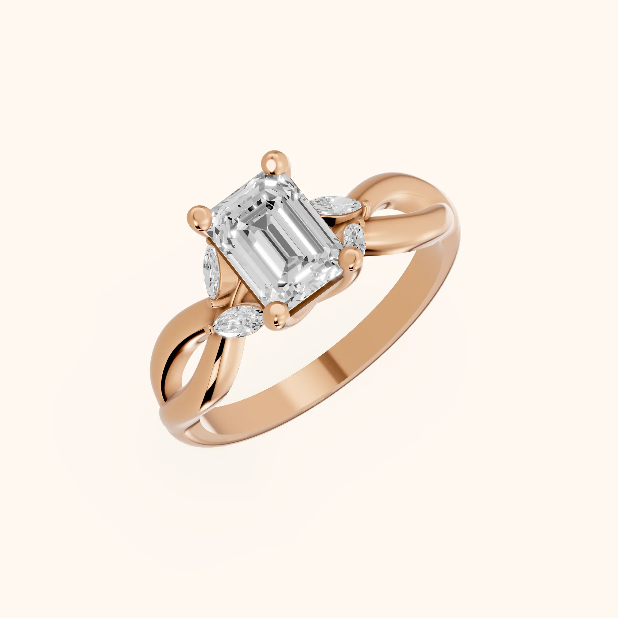 Luna Glow Twisted Emerald Diamond Engagement Ring in Rose Gold