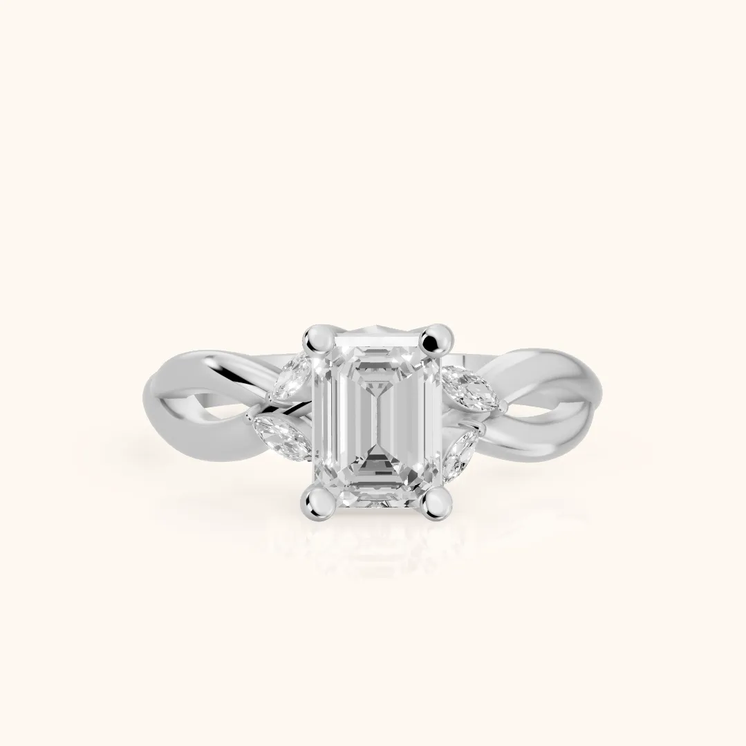 Luna Glow Twisted Emerald Diamond Engagement Ring in Platinum