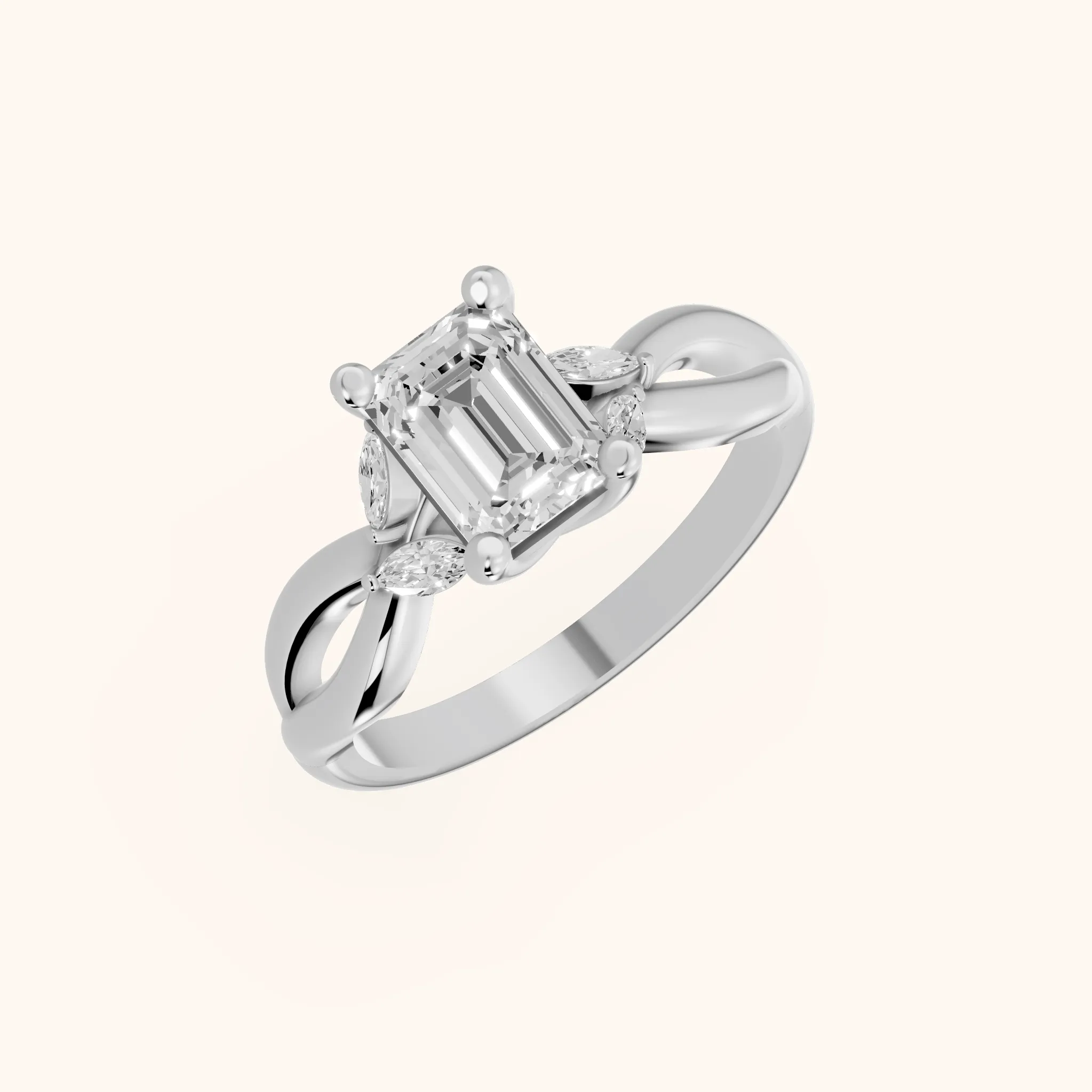 Luna Glow Twisted Emerald Diamond Engagement Ring in Platinum