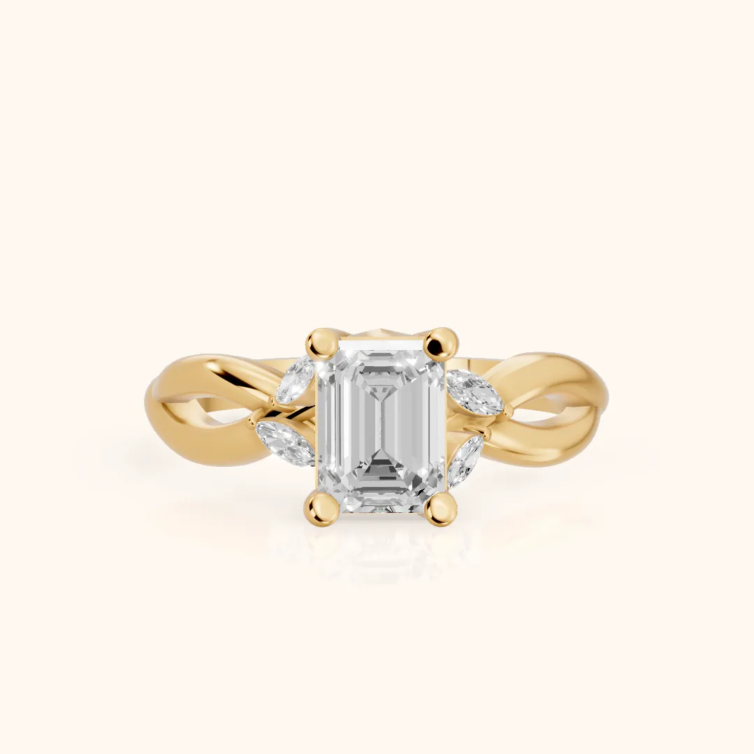 Luna Glow Twisted Emerald Diamond Engagement Ring in Yellow Gold
